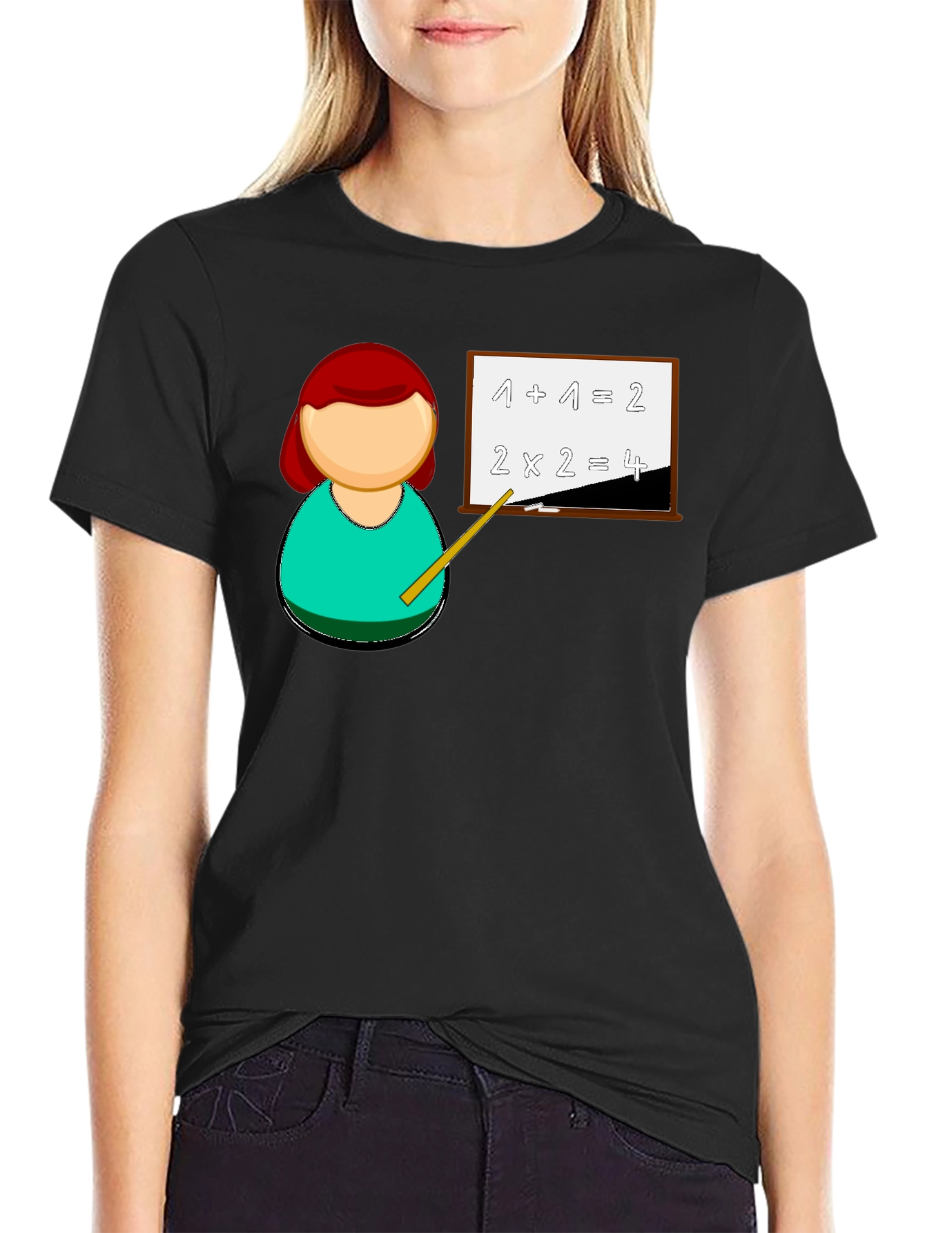 Black Math Teacher T-Shirt - Unique Cartoon Design view 2
