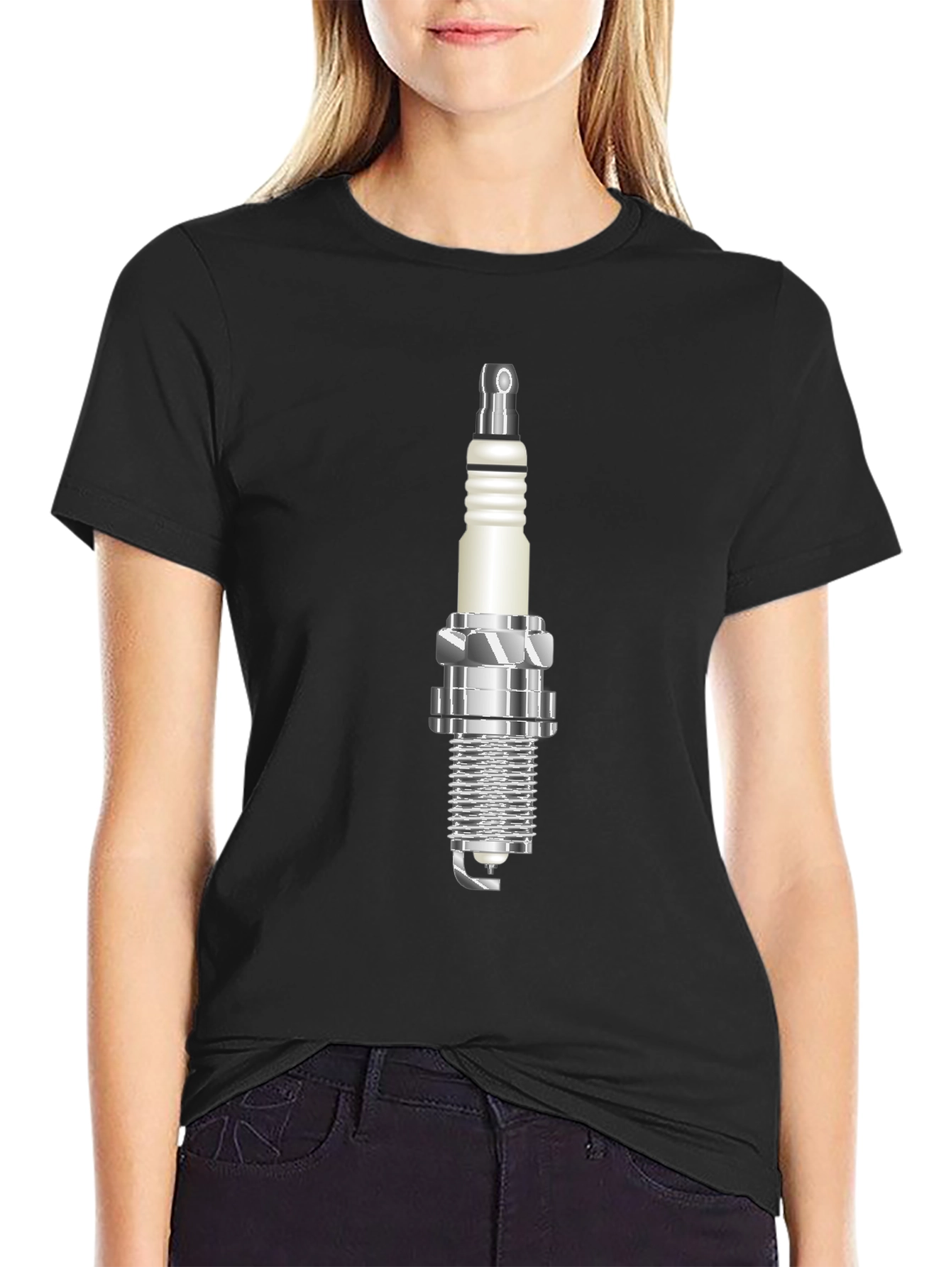 Black Spark Plug Graphic Tee - Black Cotton view 2