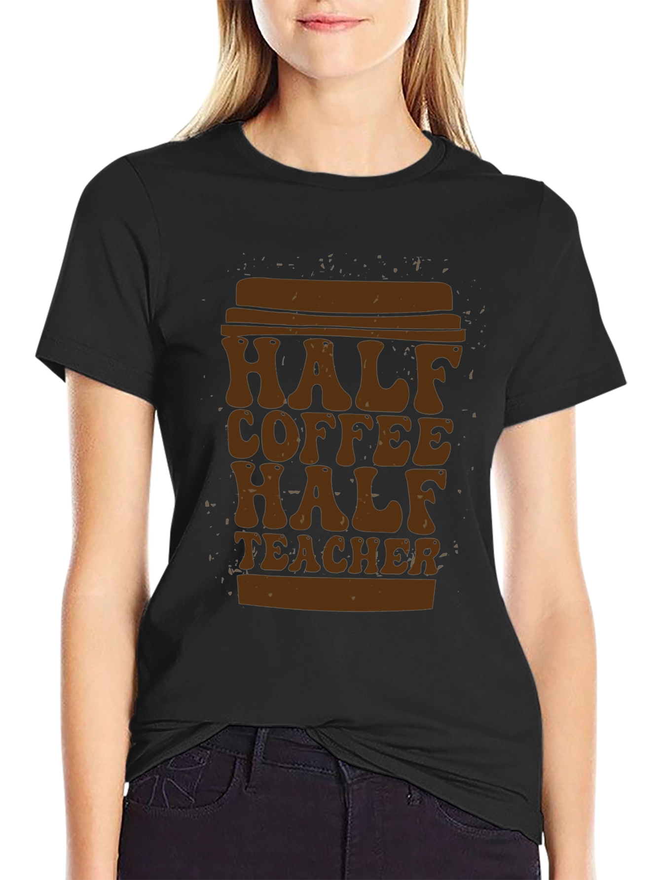 Black Half Coffee Half Teacher T-Shirt - Unique Graphic Tee view 2