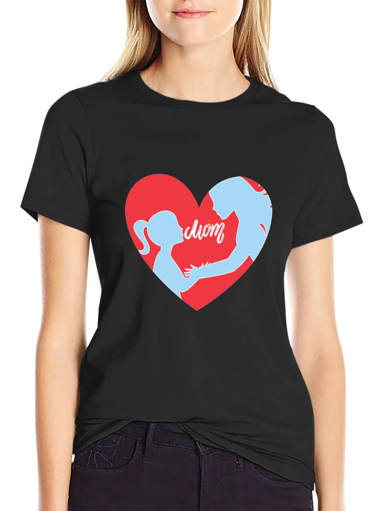Black Mom & Daughter Heart T-Shirt - Black view 2