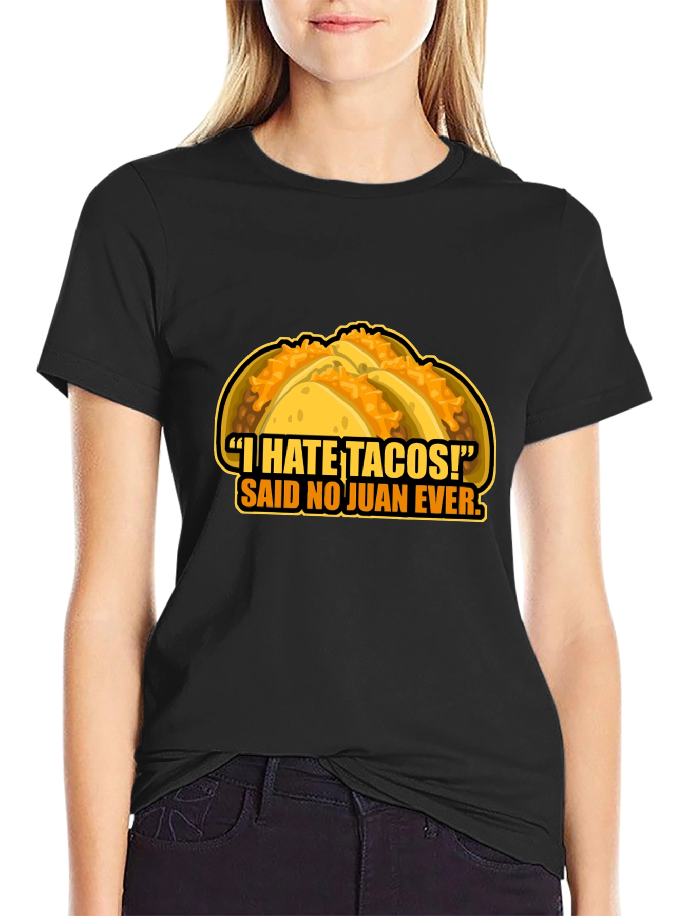 Black Funny 'I Hate Tacos!' Graphic Print T-Shirt view 2