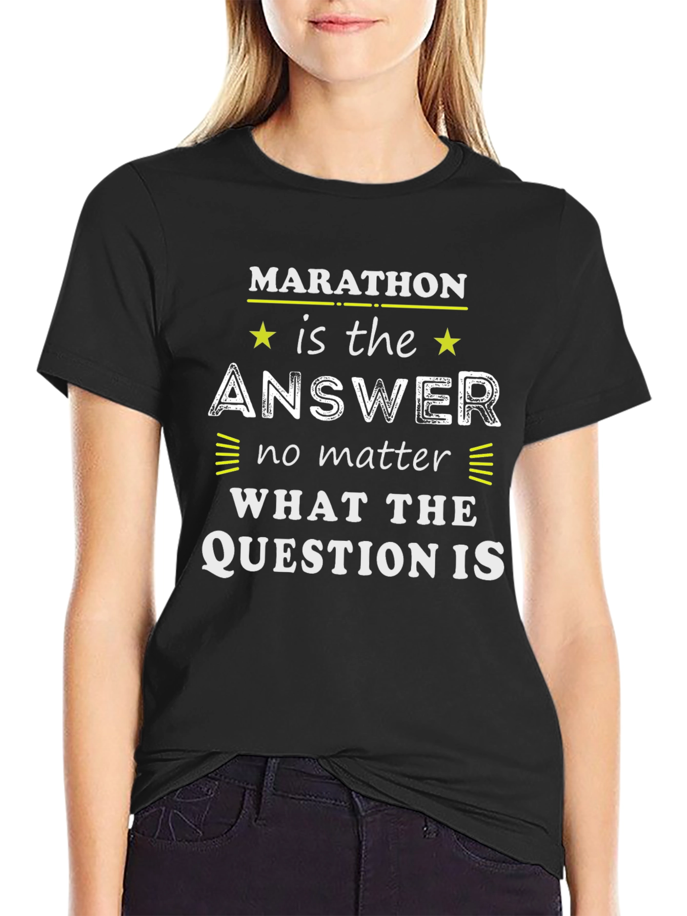 Black Marathon Is The Answer T-Shirt - Black Cotton Tee view 2