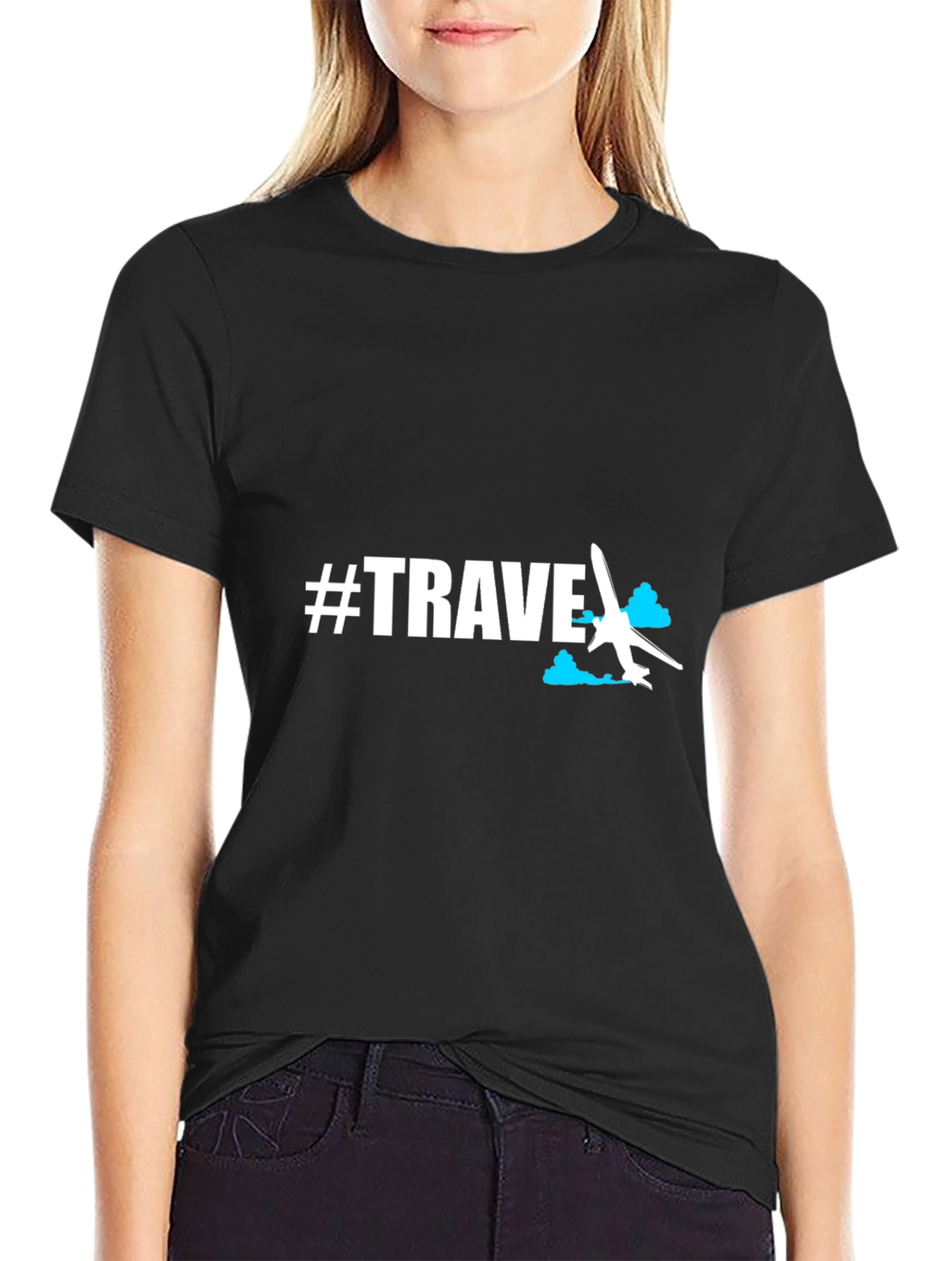 Black #Travel Graphic Tee - Black Crew Neck T-Shirt view 2