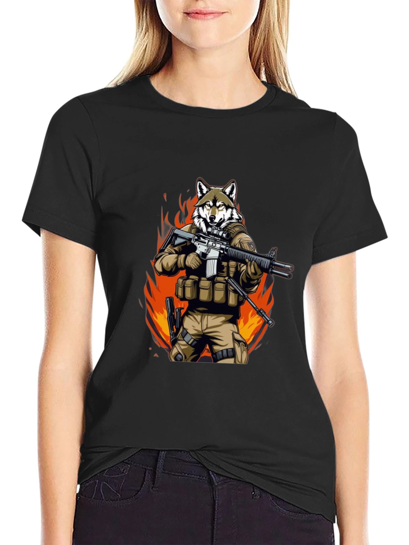 Black Tactical Wolf T-Shirt - Military Style Graphic Tee view 2