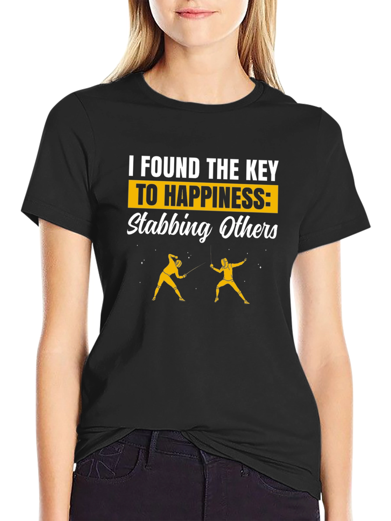 Black Funny Fencing T-Shirt - Key to Happiness view 2