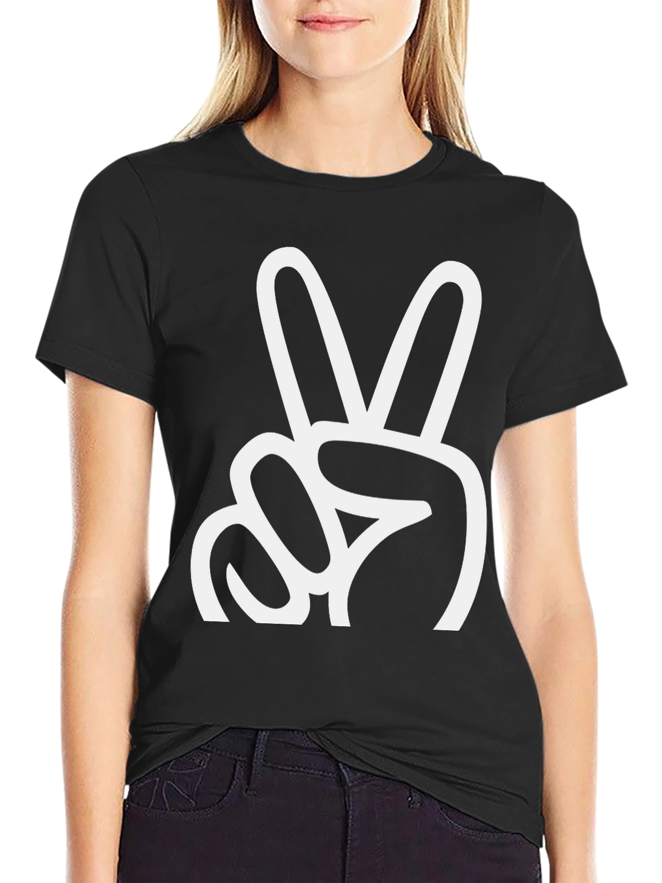 Black Peace Sign Graphic Tee - Classic Black view 2