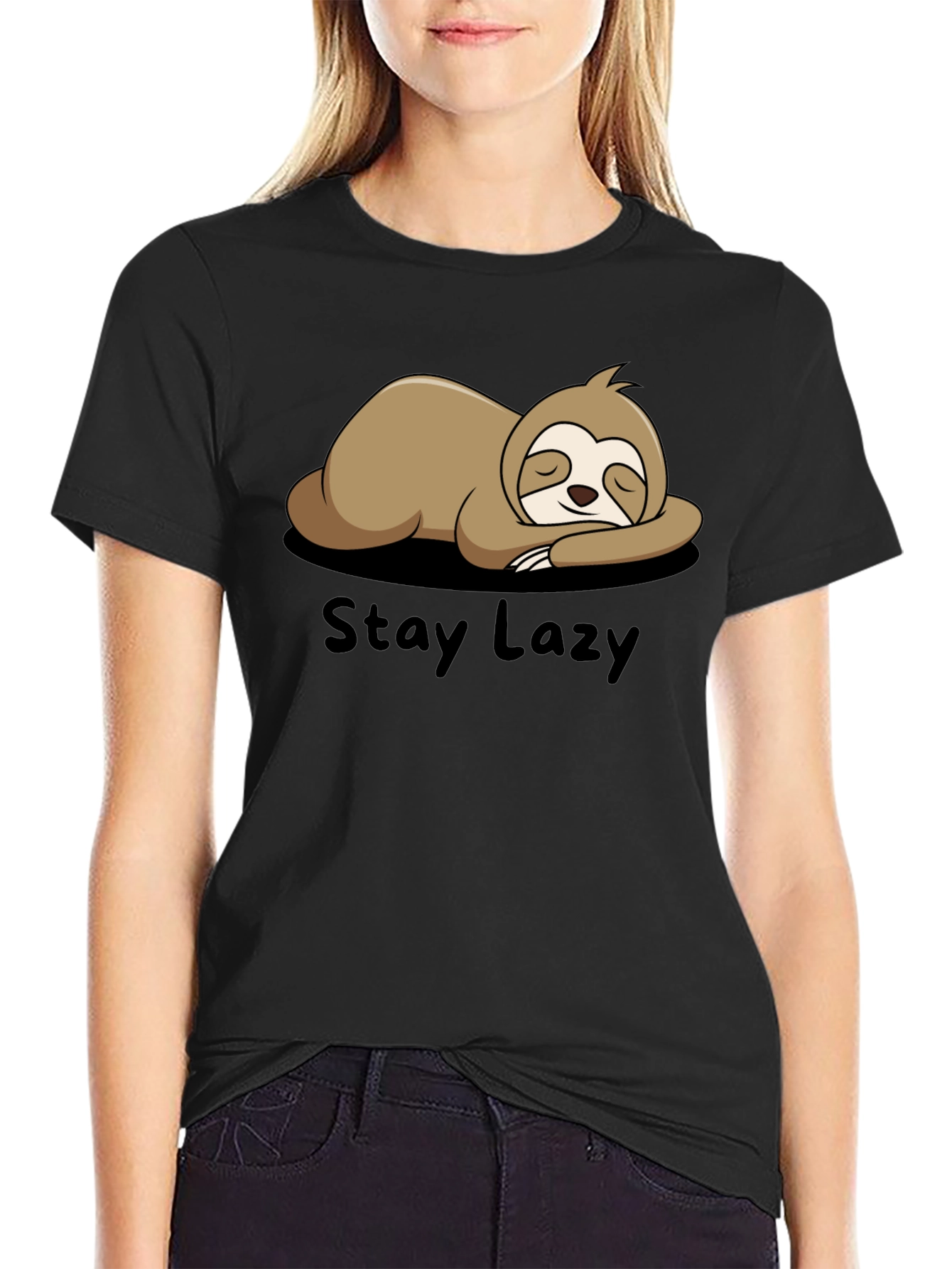 Black Stay Lazy Sloth Graphic Tee - Relaxed Fit view 2