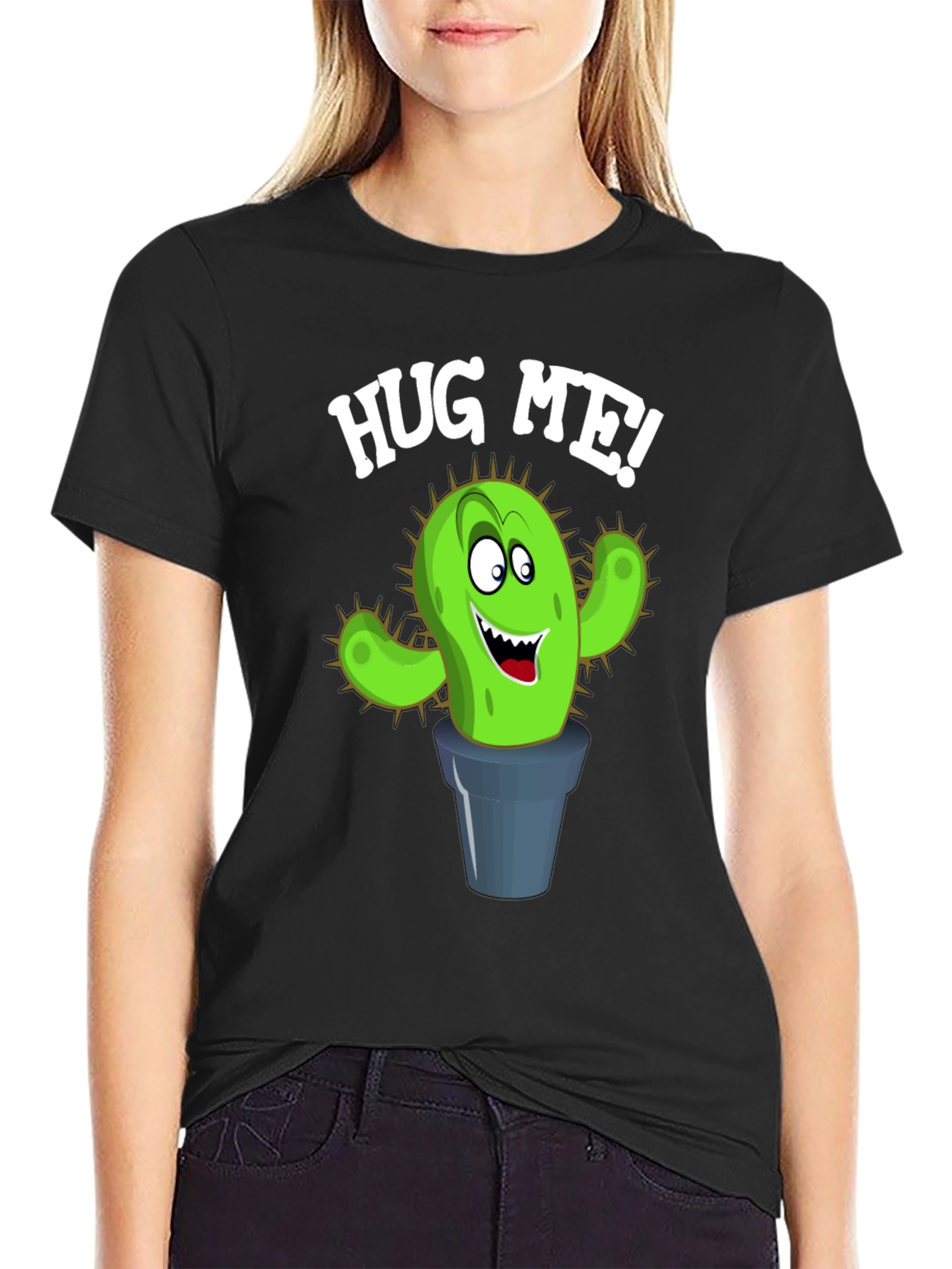 Black Hug Me Cactus Graphic Tee - Black view 2