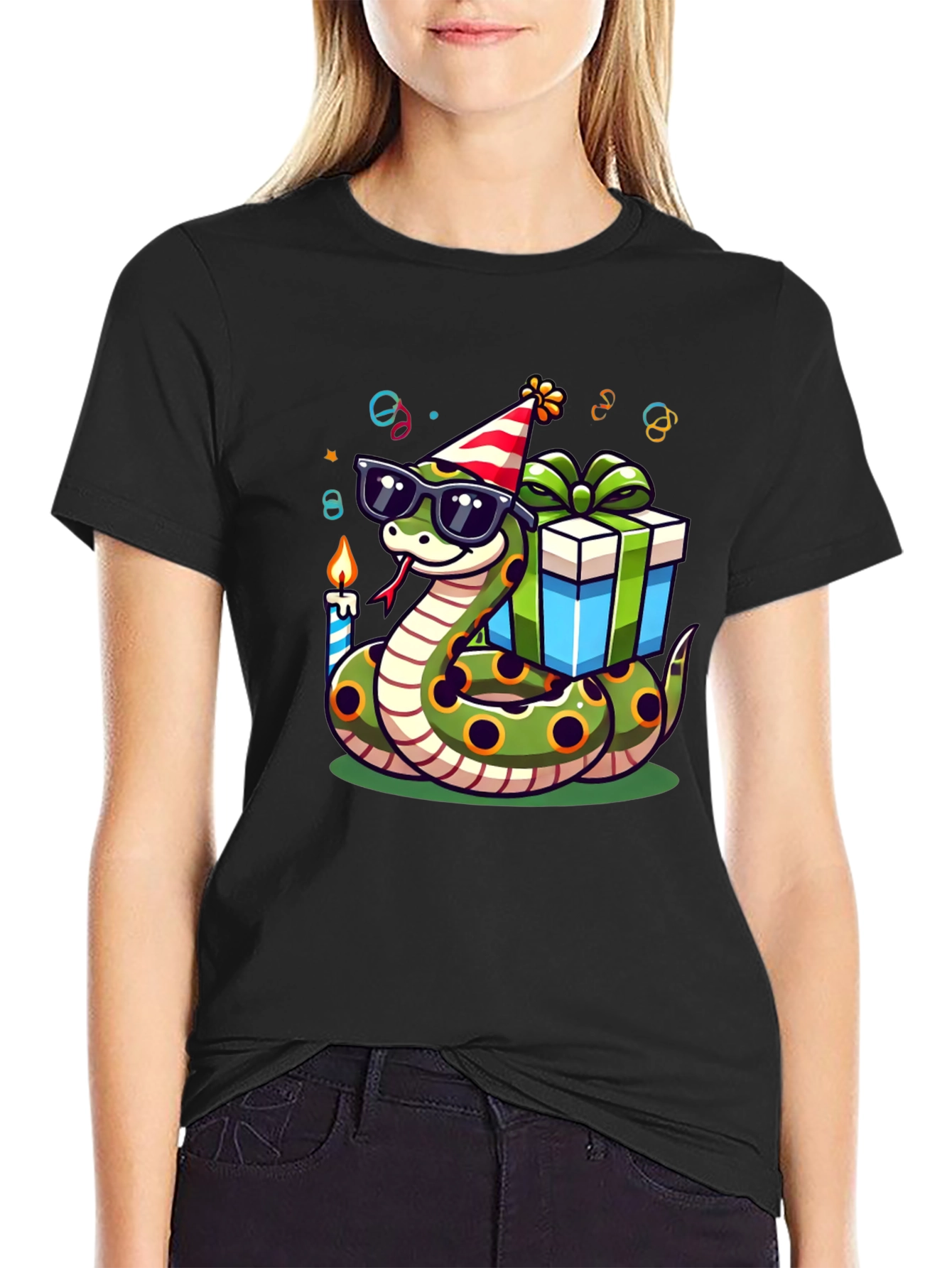 Black Birthday Snake T-Shirt: Party Reptile in Shades view 2