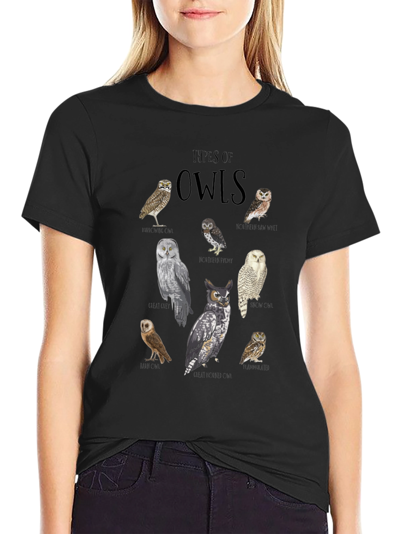 Black Types of Owls Graphic T-Shirt view 2