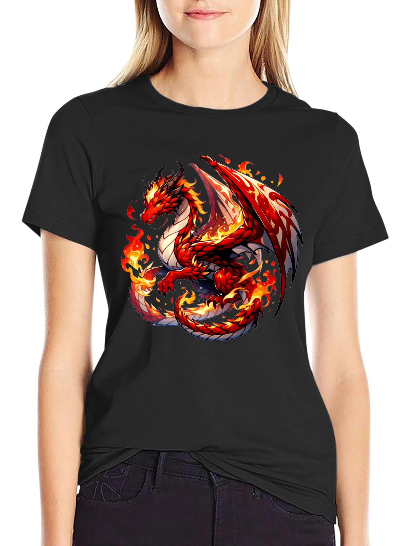 Fiery Dragon Graphic Tee - Black Cotton Shirt - 2