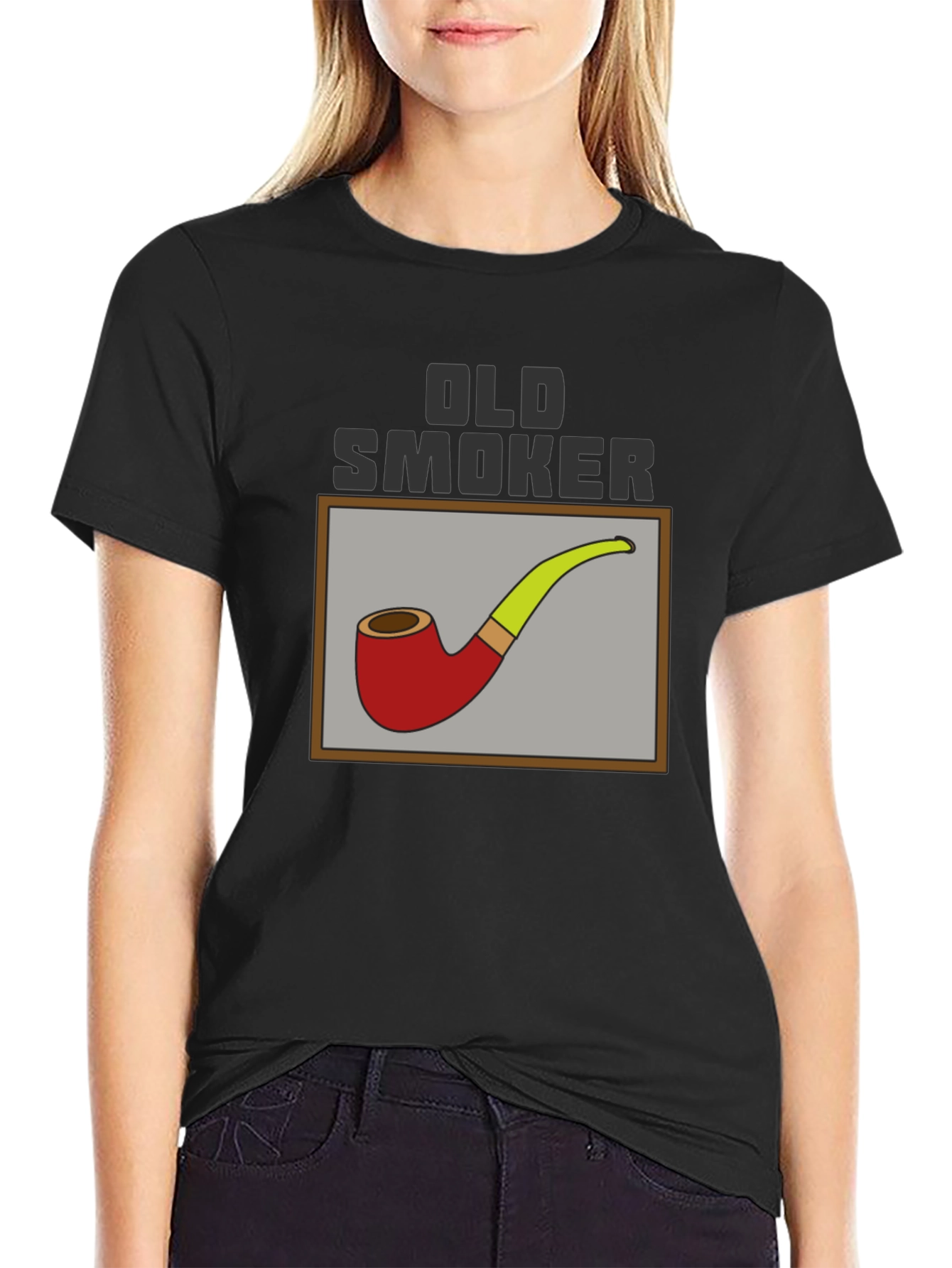 Black Old Smoker Pipe T-Shirt - Classic Design view 2