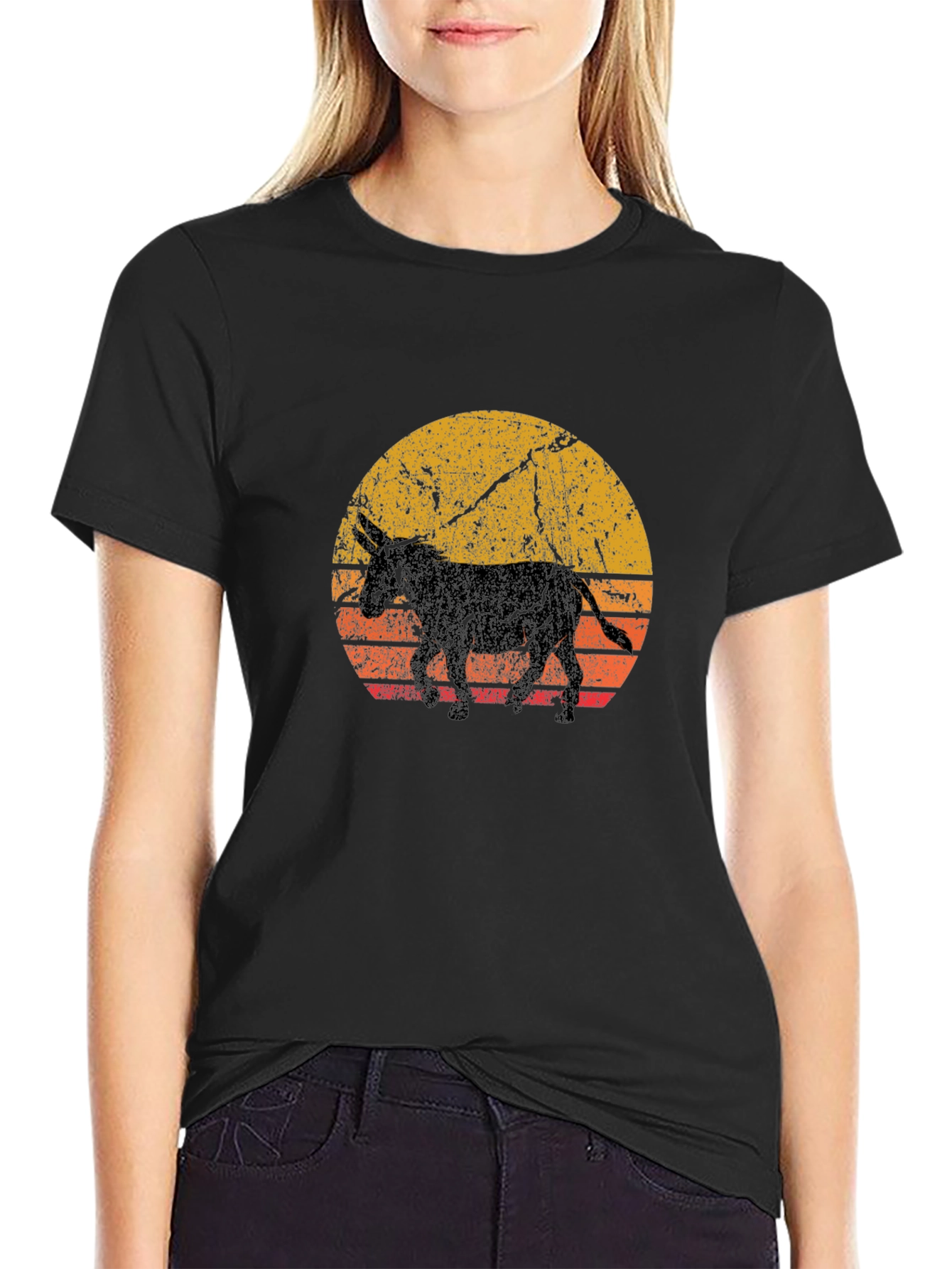 Black Retro Donkey Sunset Graphic Tee view 2