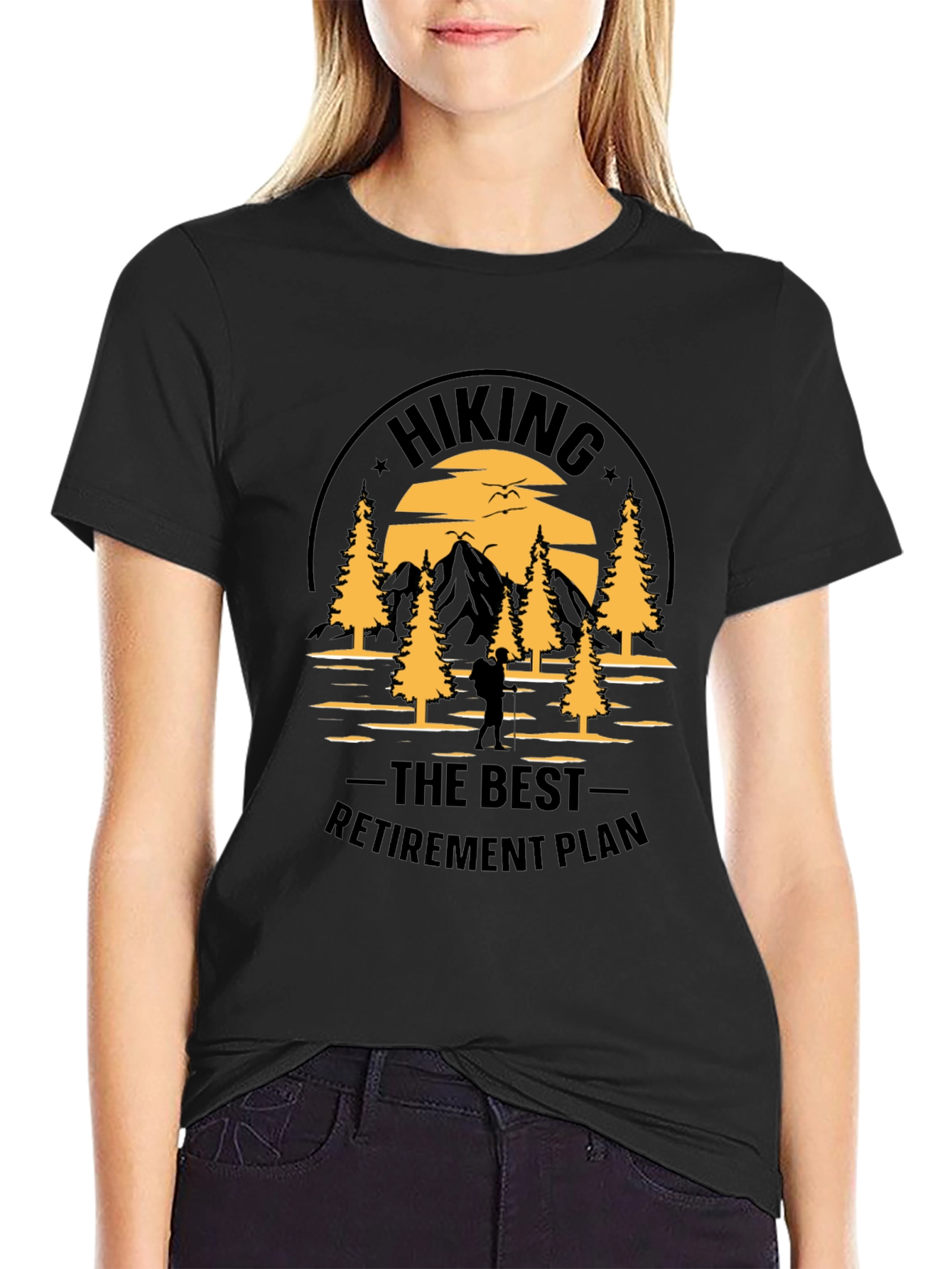 Black Hiking Retirement Plan Graphic Tee view 2