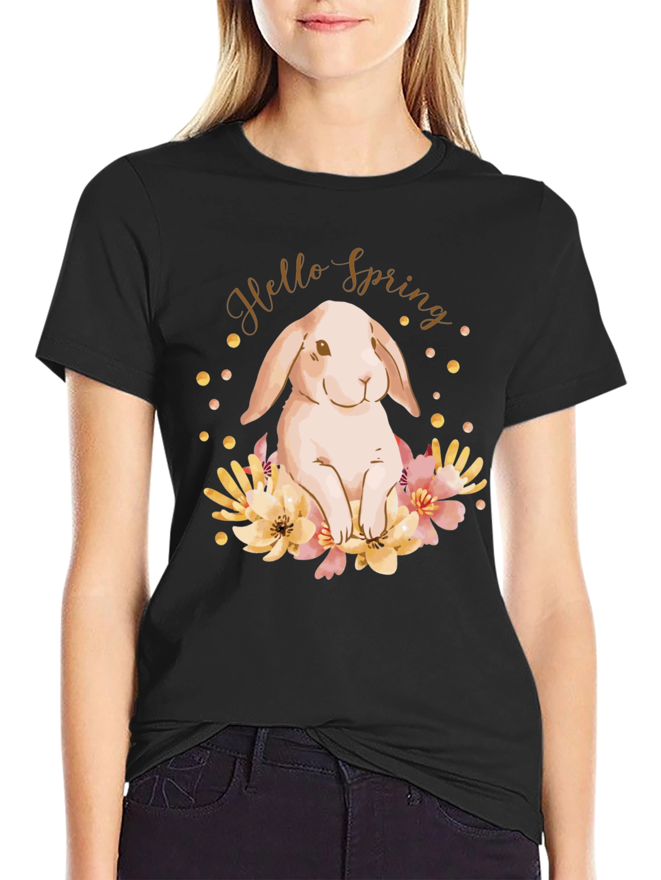 Black Hello Spring Bunny T-Shirt view 2