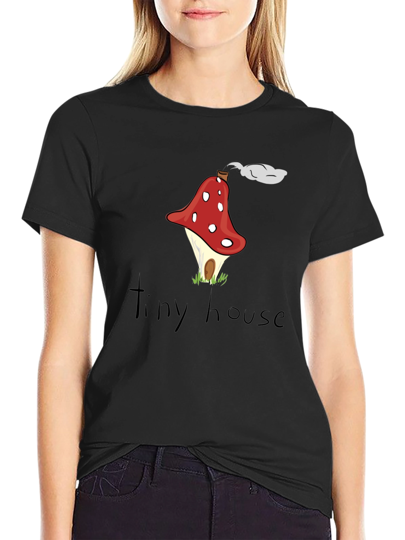 Black Mushroom House Graphic Tee - Quirky & Unique Design view 2
