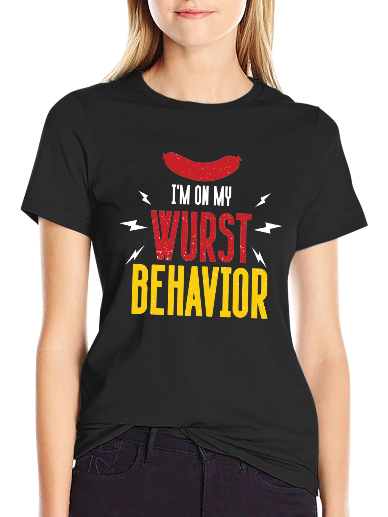 Black Wurst Behavior Graphic T-Shirt - Funny Sausage Tee view 2