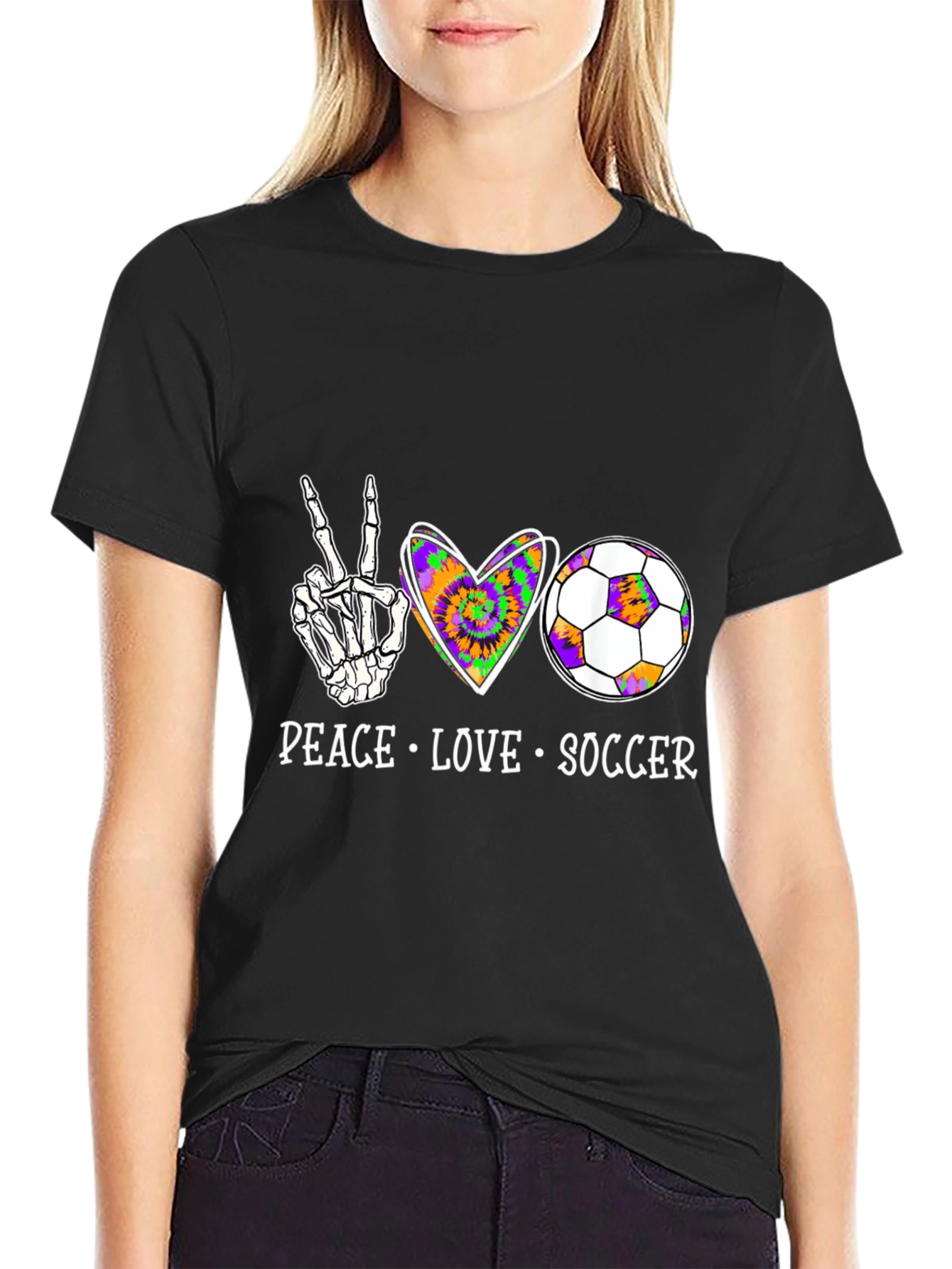 Black Peace Love Soccer T-Shirt view 2