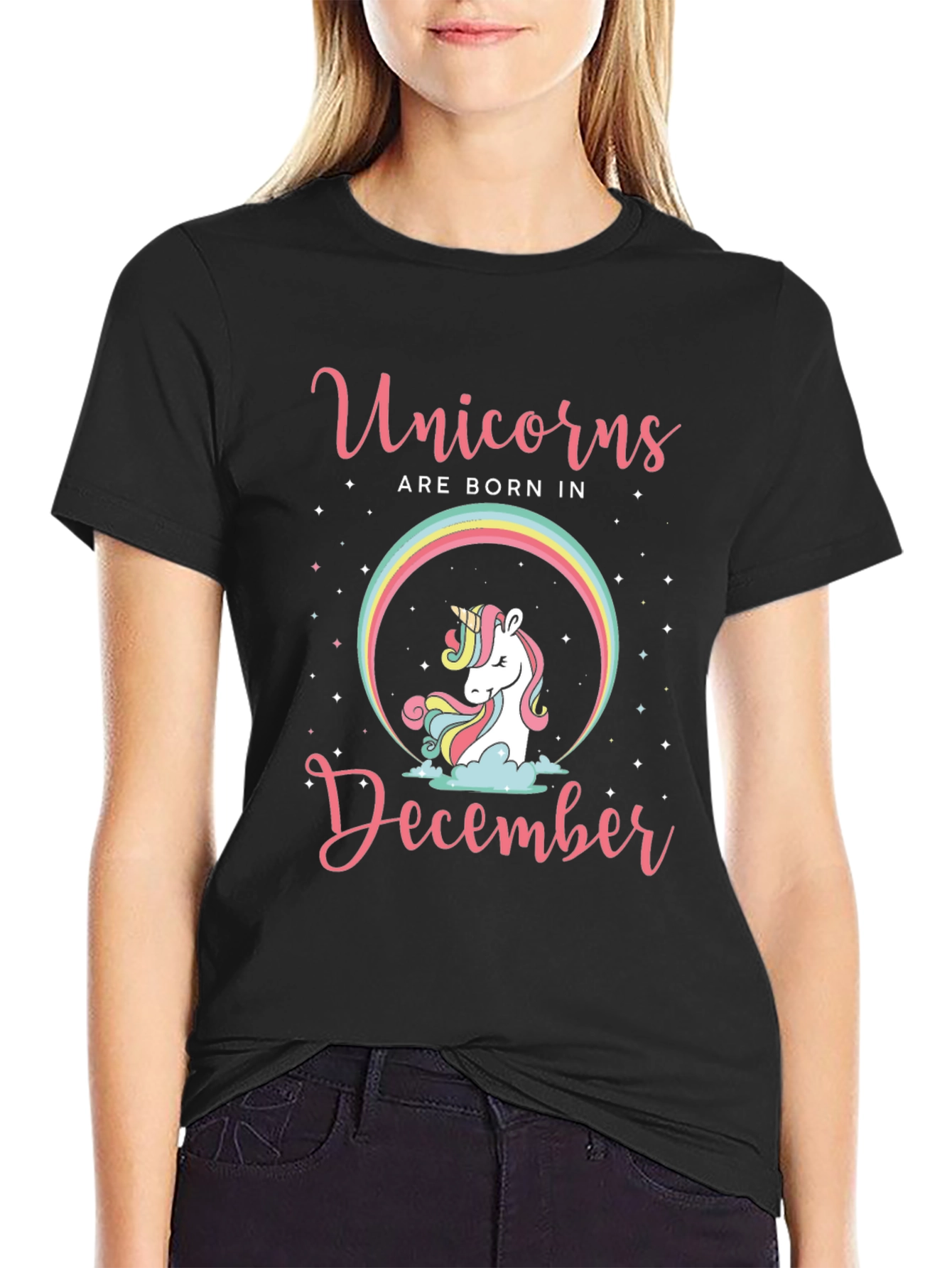 Black Unicorns Born in December T-Shirt view 2