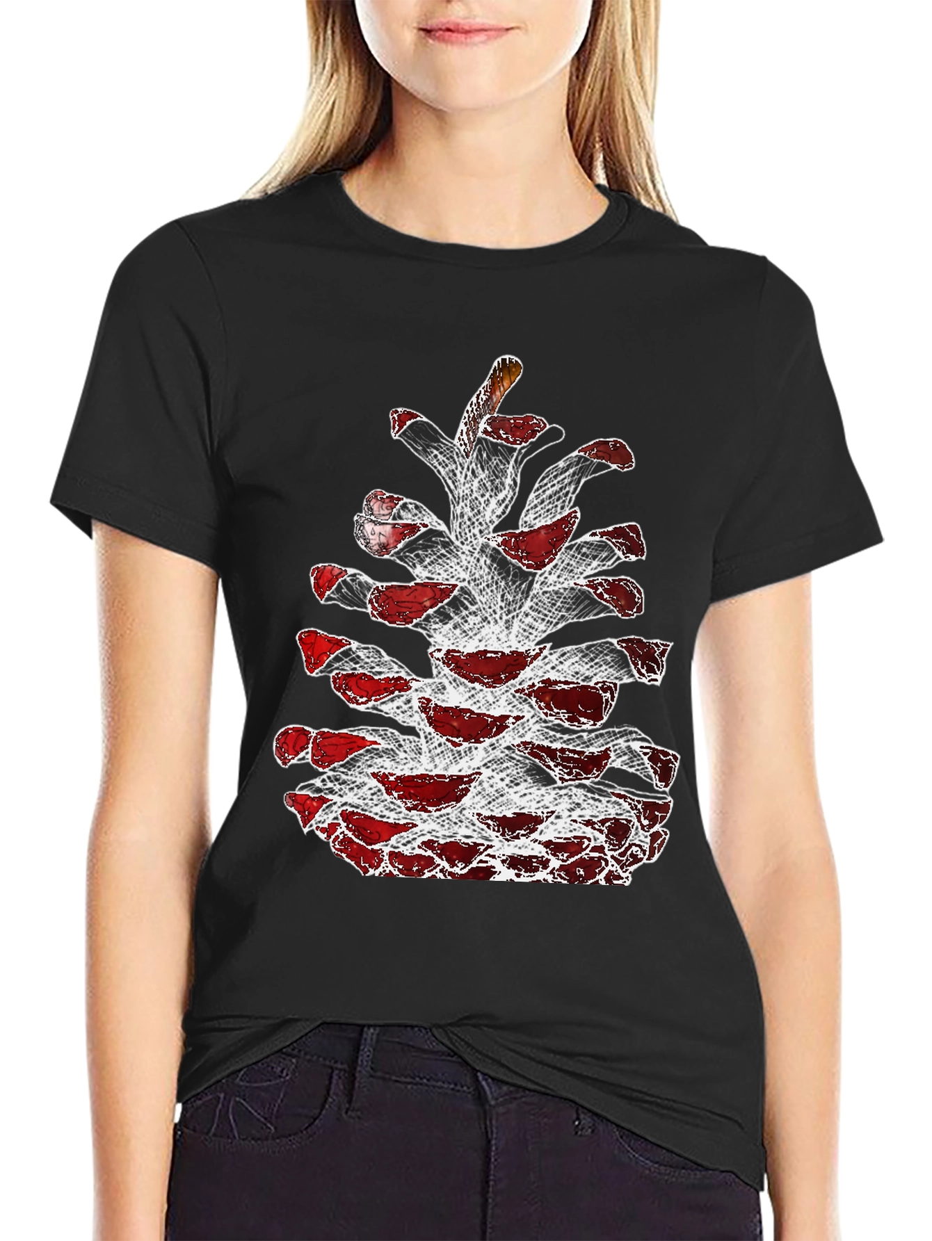 Black Pine Cone Graphic Tee - Unique Nature Design view 2