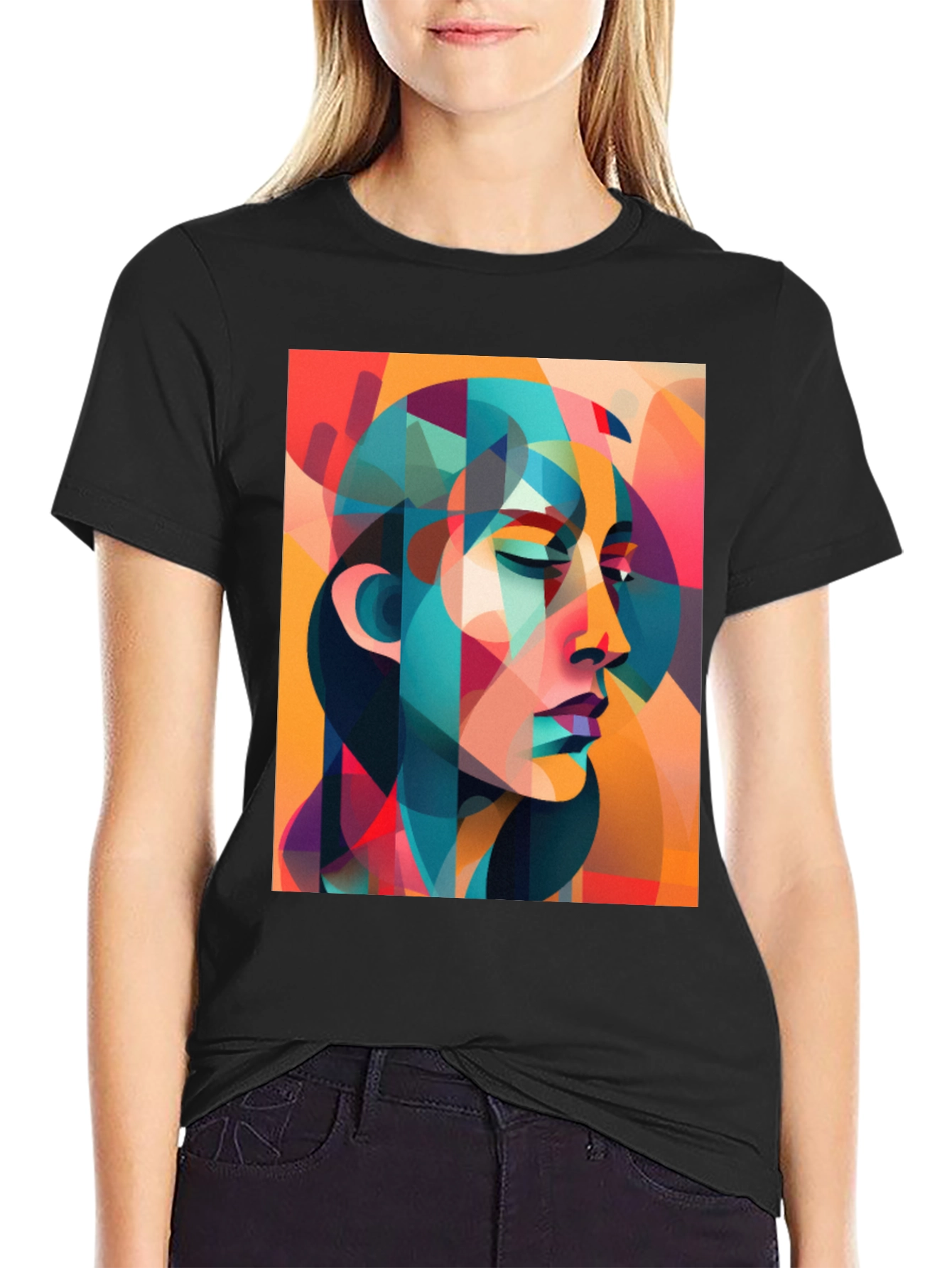 Black Abstract Woman Graphic Tee - Bold Artistic Design view 2