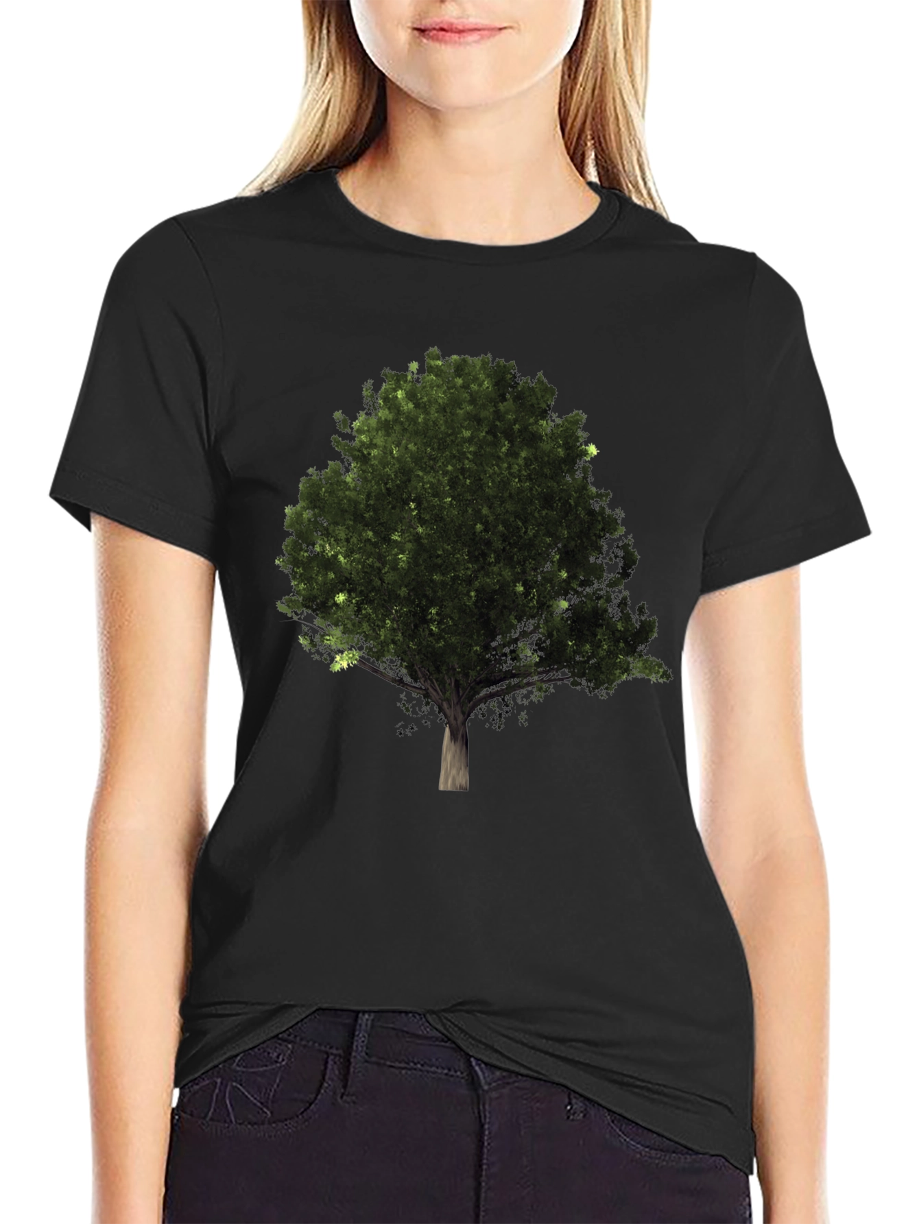 Black Nature Tree Graphic Black T-Shirt view 2