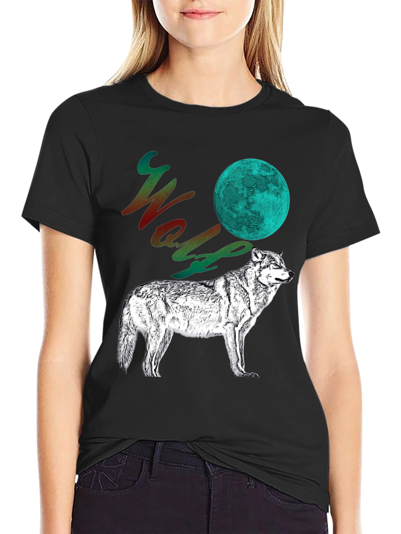Black Wolf Moon Graphic Tee - Men's Black T-Shirt view 2
