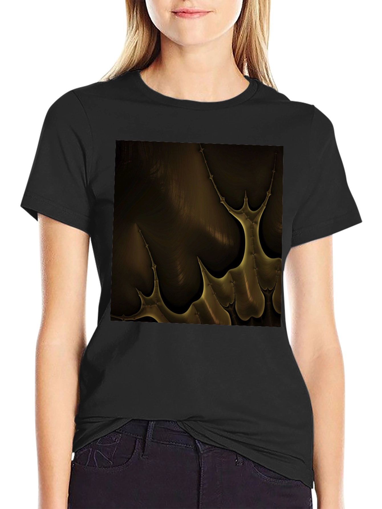 Black Abstract Gold Pattern Black T-Shirt view 2