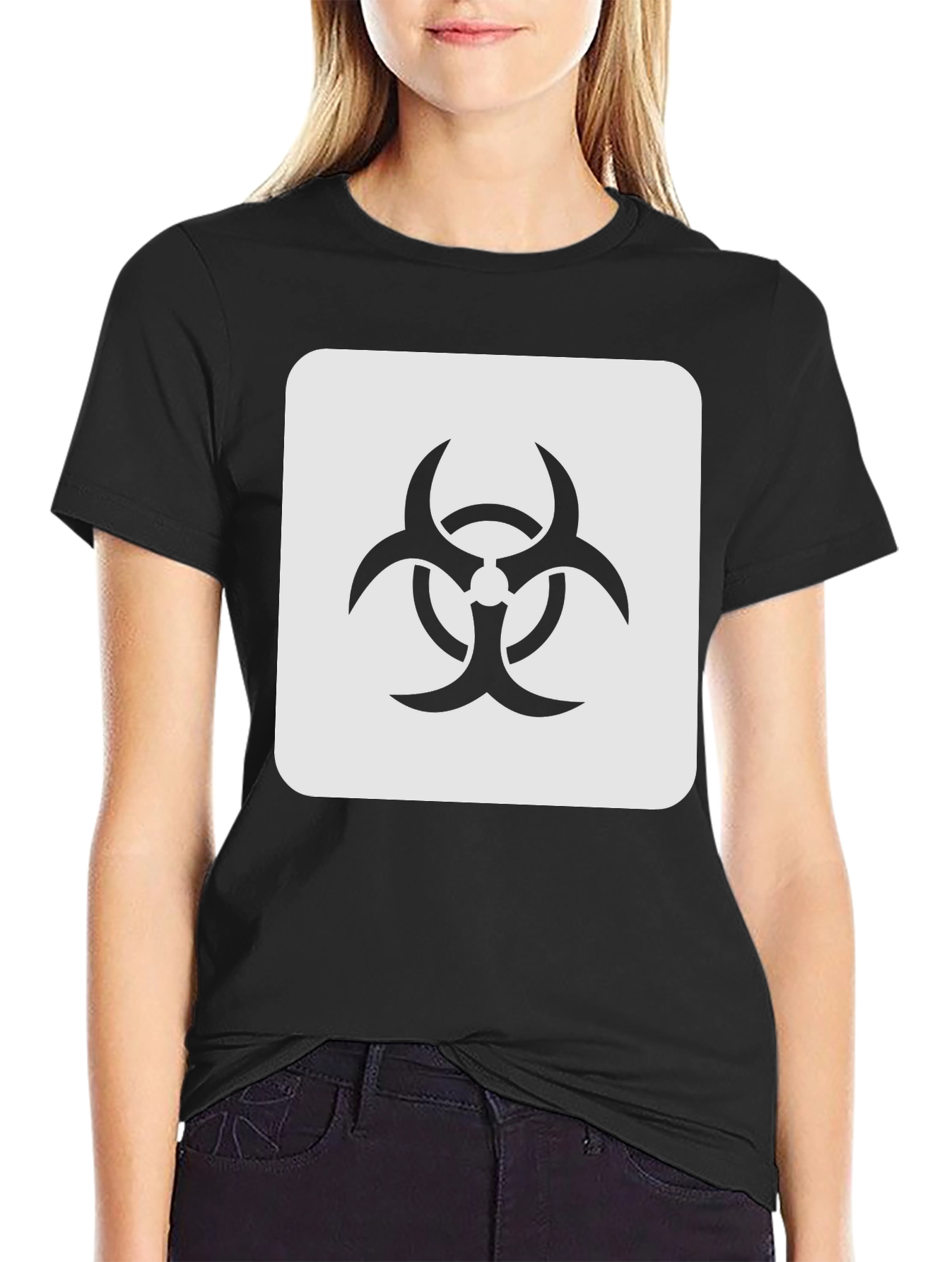 Black Biohazard Symbol Graphic Tee - Black Cotton Blend T-Shirt view 2