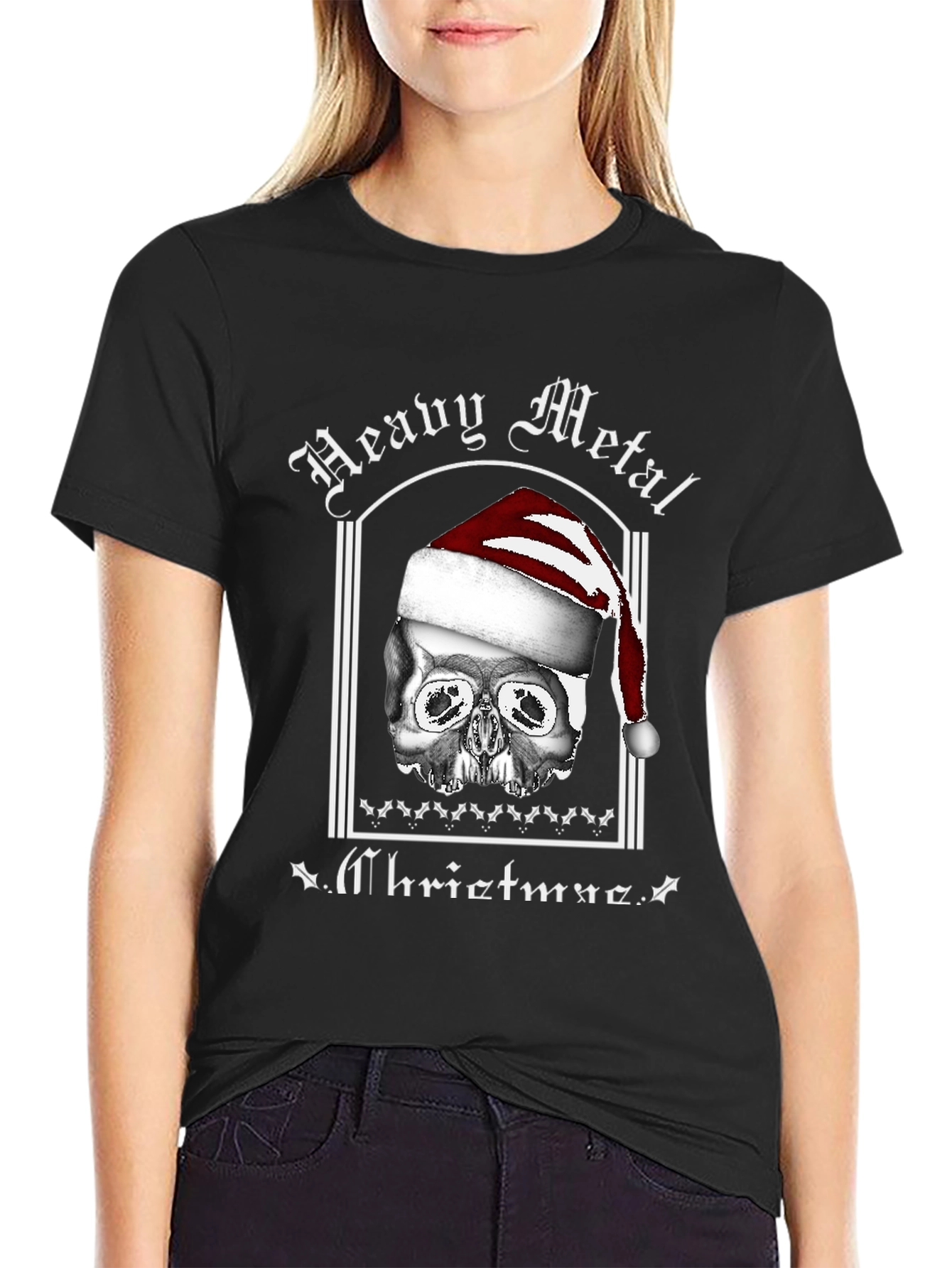 Black Heavy Metal Christmas Skull T-Shirt view 2