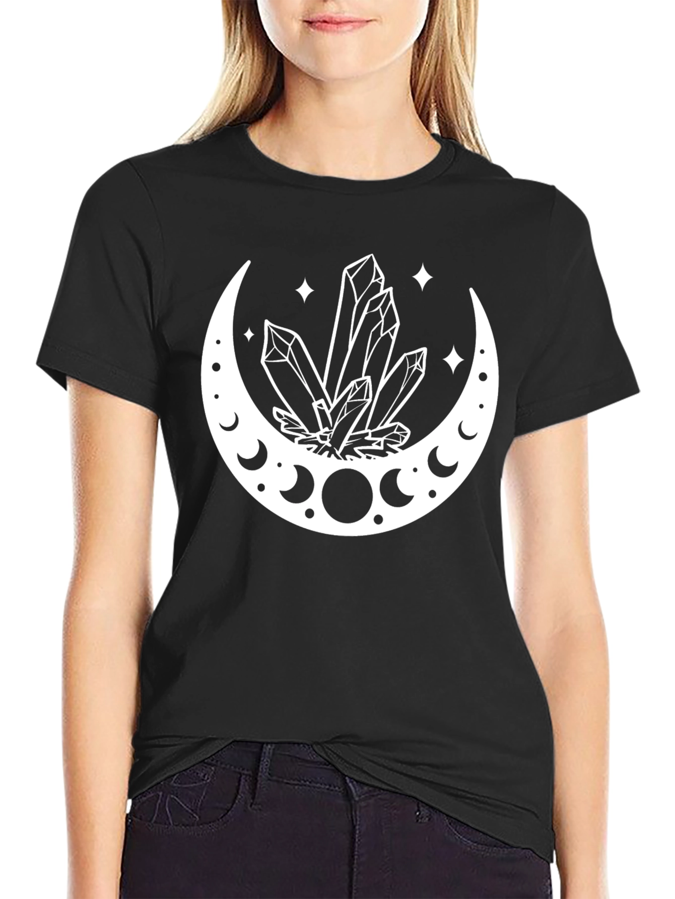 Black Crystals & Crescent Moon Graphic Tee - Black view 2