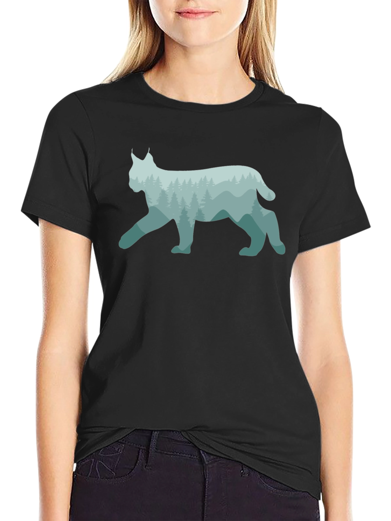 Lynx Forest Silhouette Black T-Shirt - 2