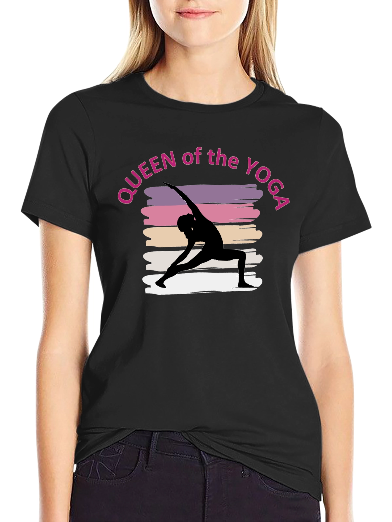 Black Queen of the Yoga Tee - Black Unisex T-Shirt view 2