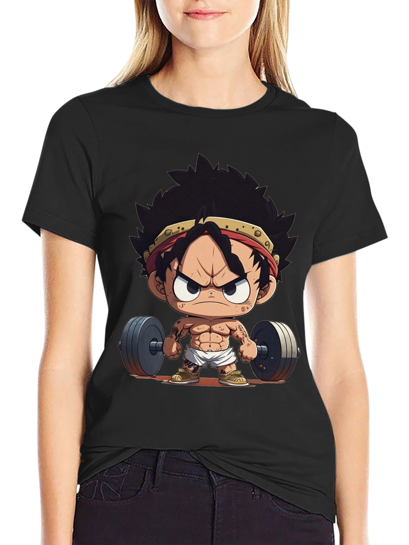 Black Anime Gym T-Shirt: Strong Luffy view 2