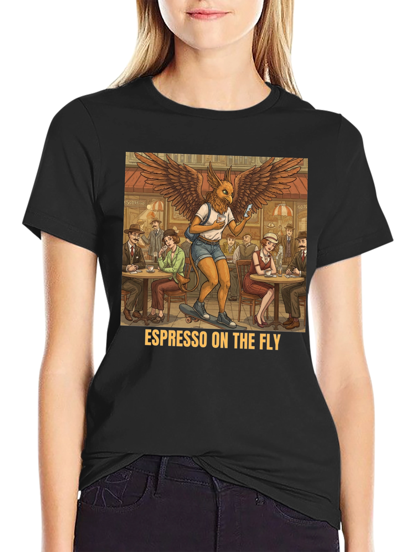 Black Espresso On The Fly T-Shirt - Quirky Graphic Tee view 2