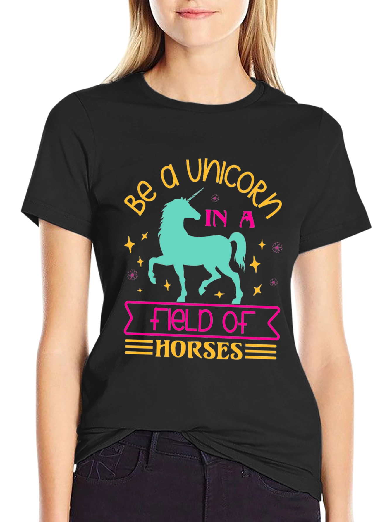 Black Be a Unicorn T-Shirt - Fun Graphic Tee view 2