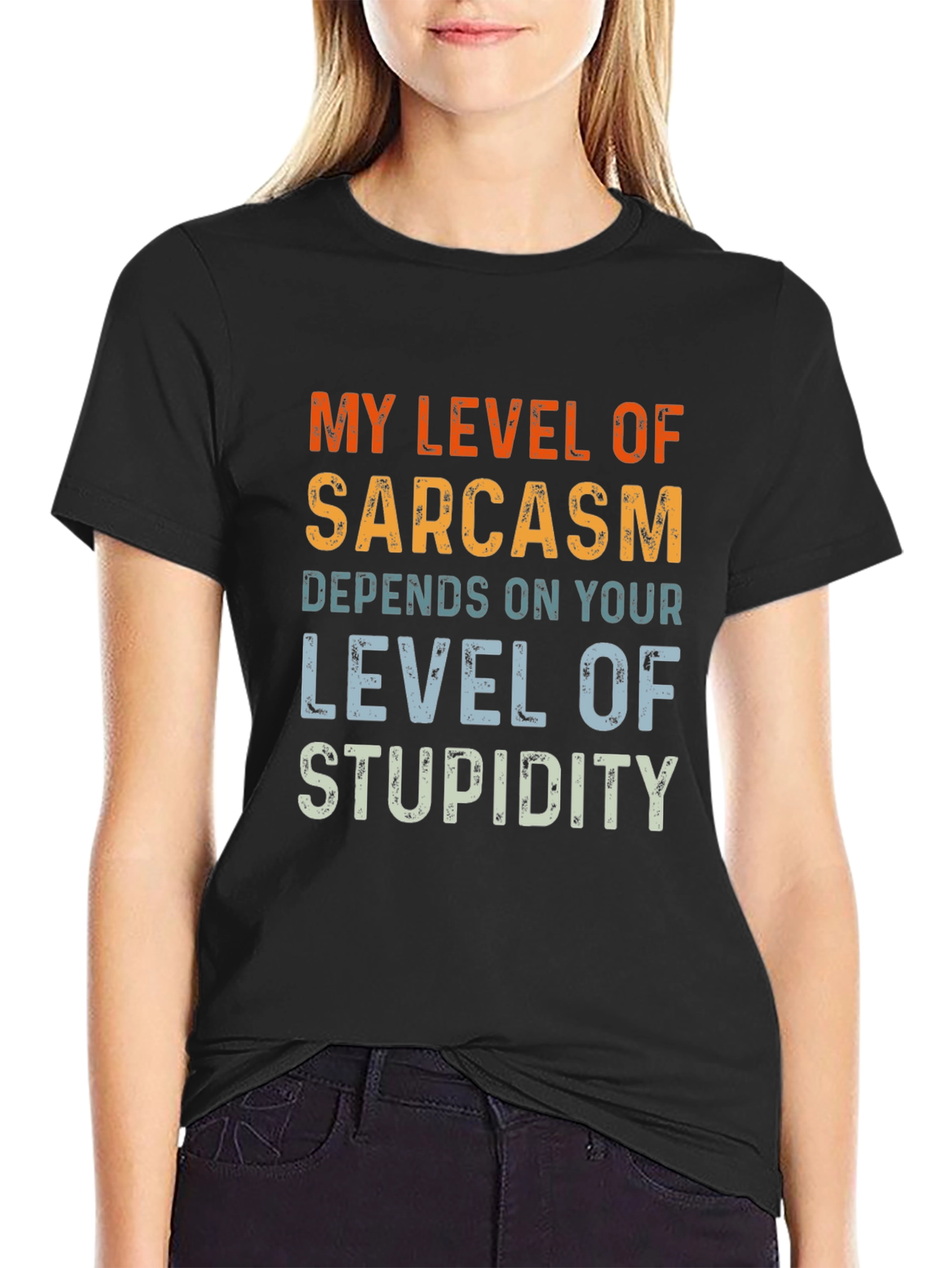 Black Sarcastic Humor T-Shirt - Level of Stupidity view 2