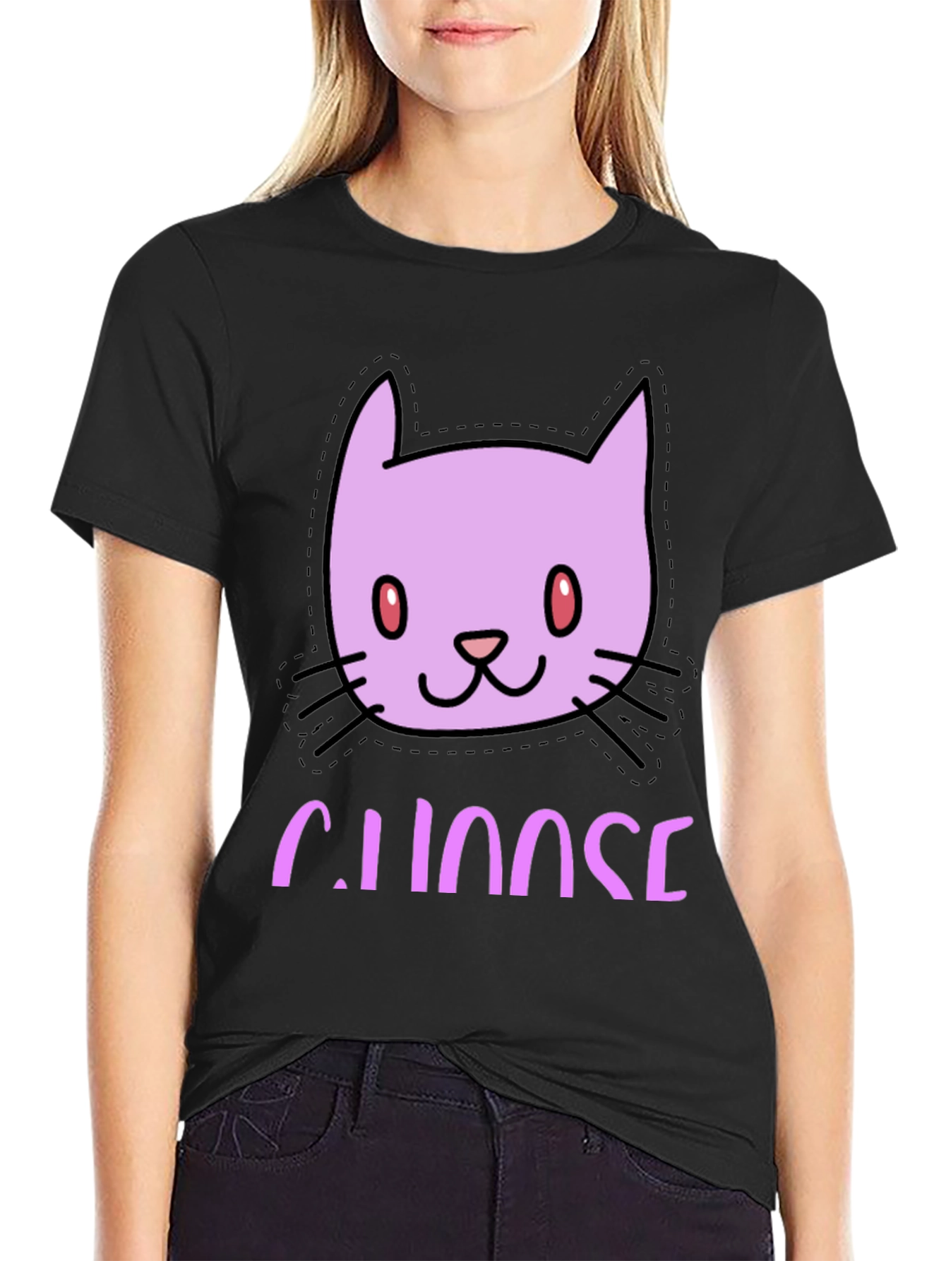 Black Cute Cat Face Tee - Choose Your Style! view 2