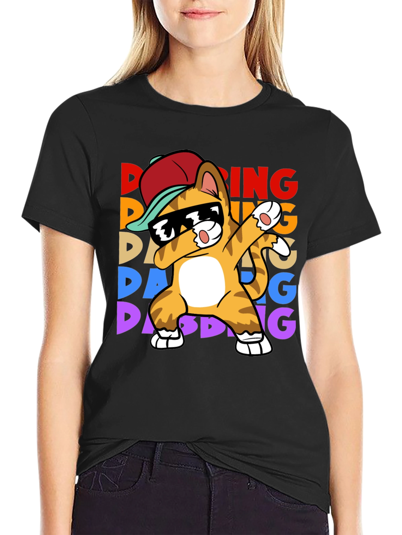 Black Dabbing Cat T-Shirt - Fun & Unique Design view 2