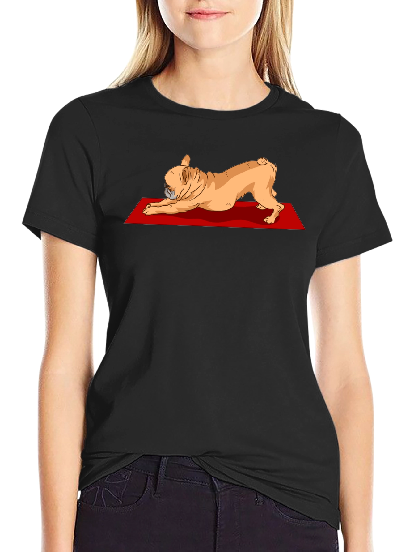 Black Yoga Dog Graphic Tee - Relaxed Fit Black T-Shirt view 2