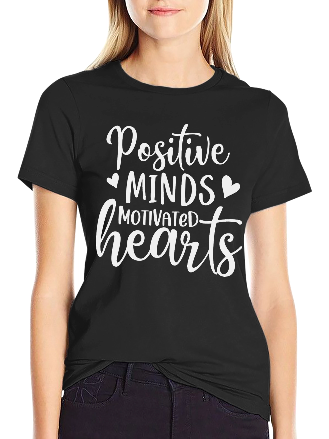 Black Positive Minds Motivated Hearts Graphic Tee view 2