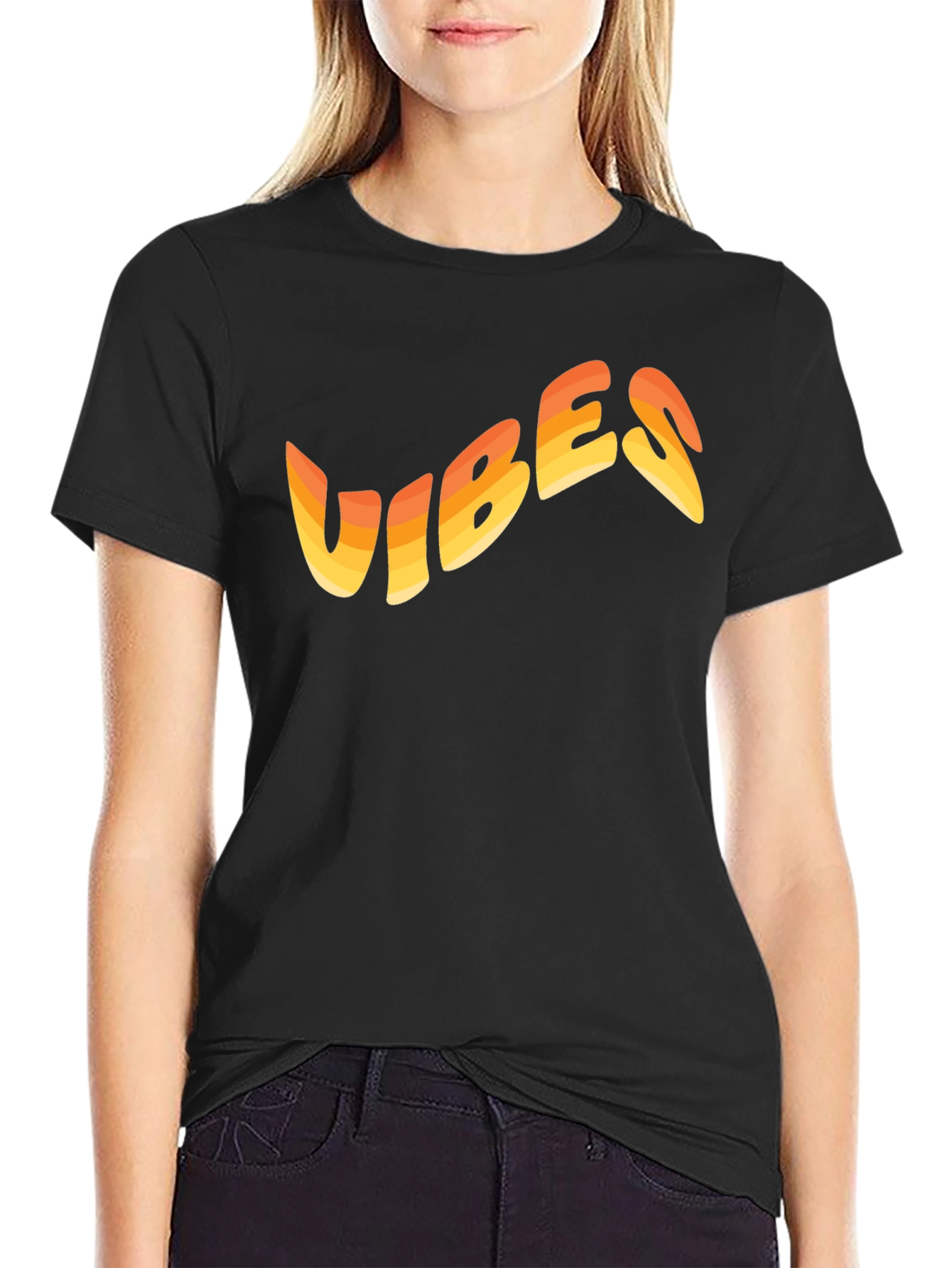 Black Vibes Graphic Print Black T-Shirt view 2