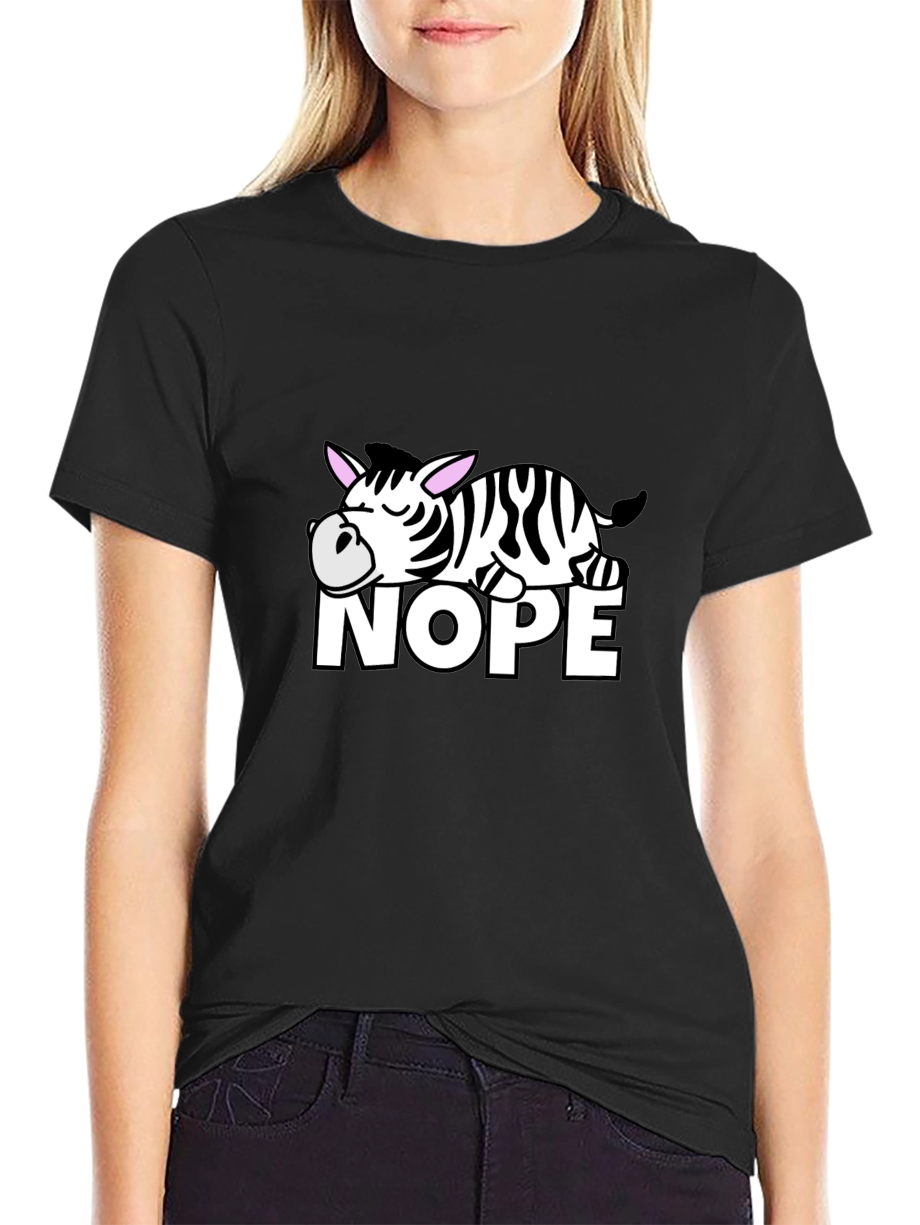 Black Nope Zebra Graphic T-Shirt - Lazy Animal Tee view 2