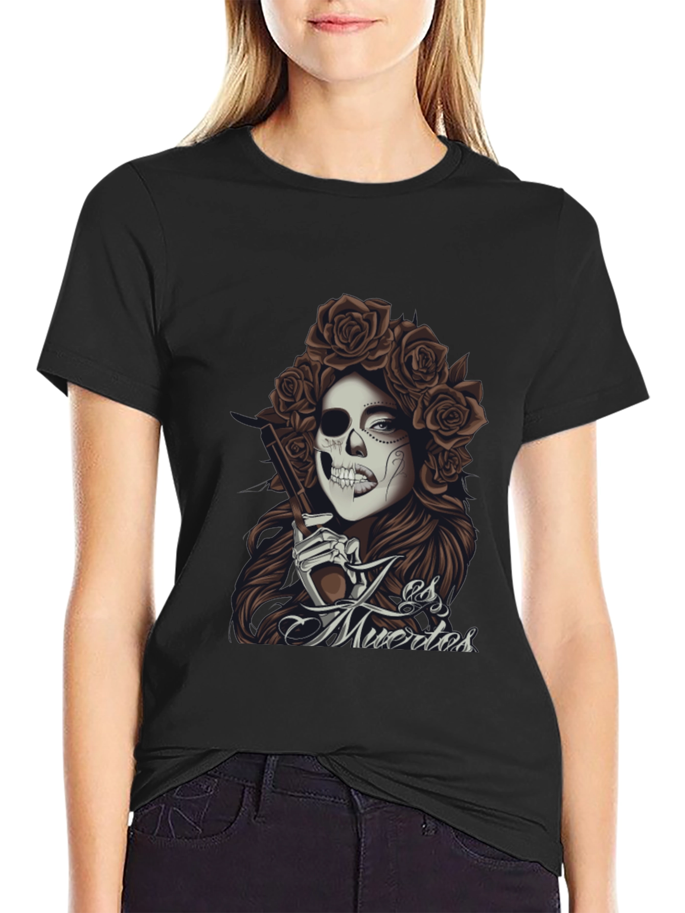 Black Day of the Dead Graphic Tee - La Es Muertos view 2