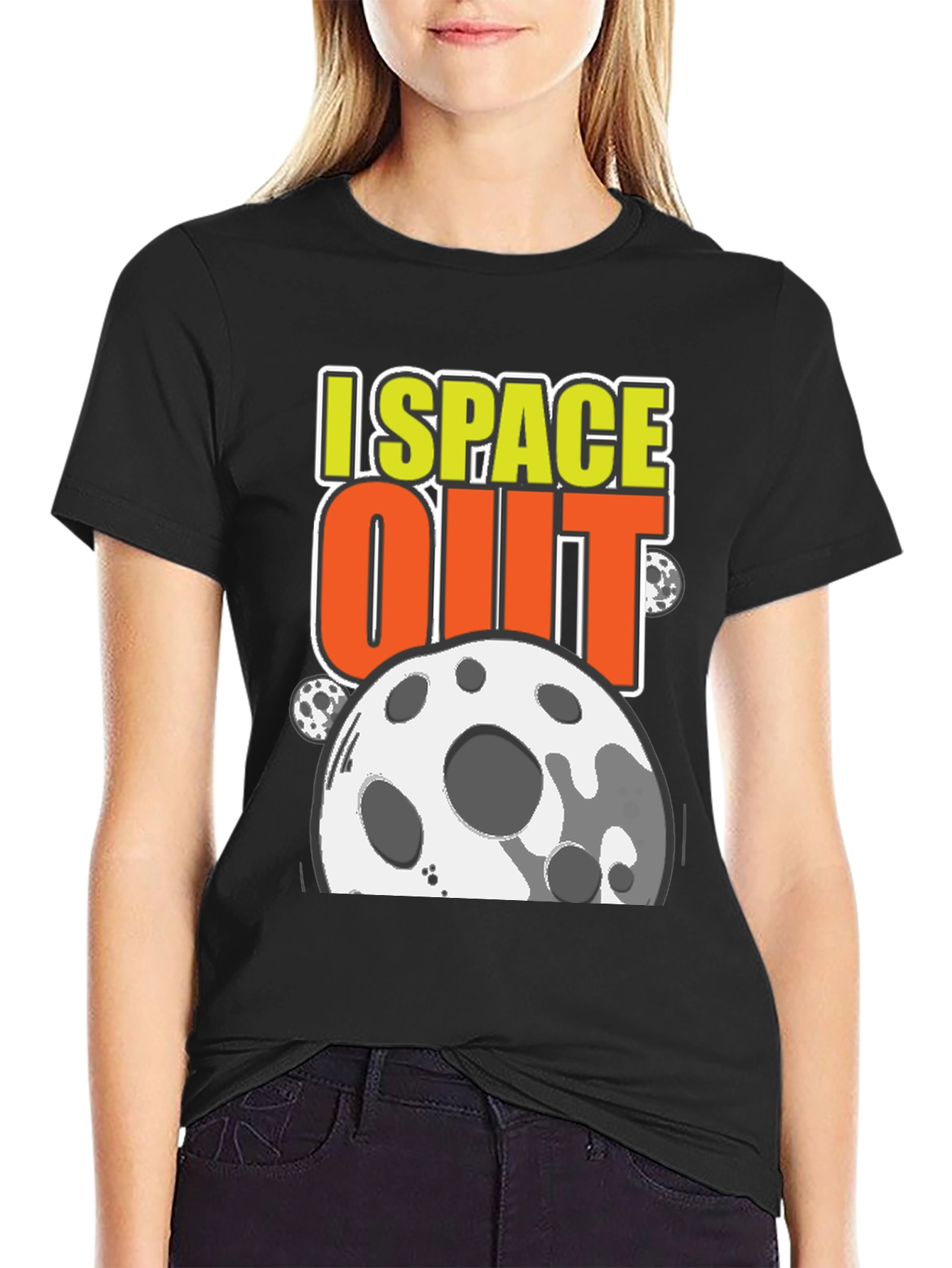 Black I Space Out T-Shirt - Black Cotton Blend view 2