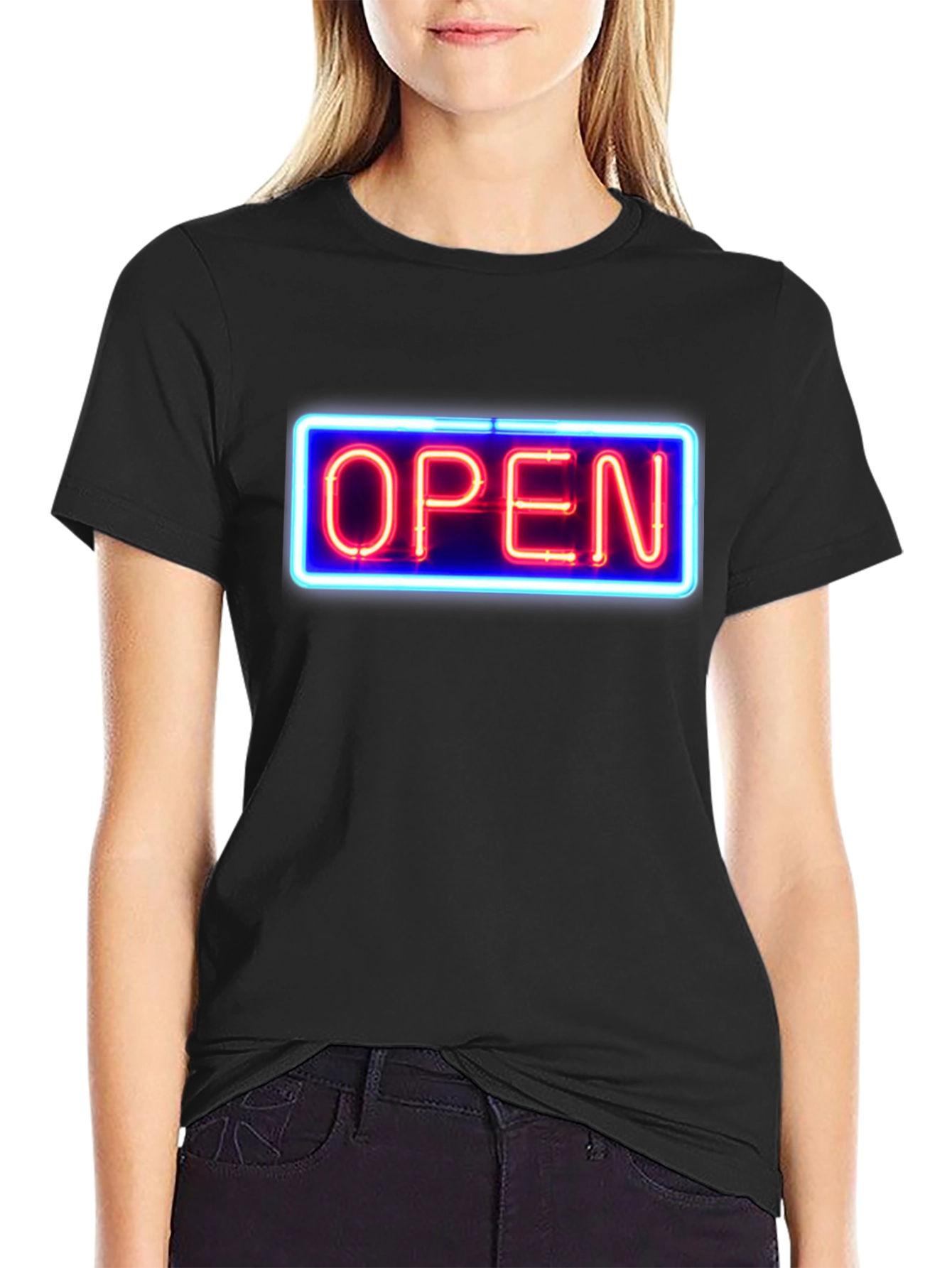Black Neon Open Sign Graphic T-Shirt view 2
