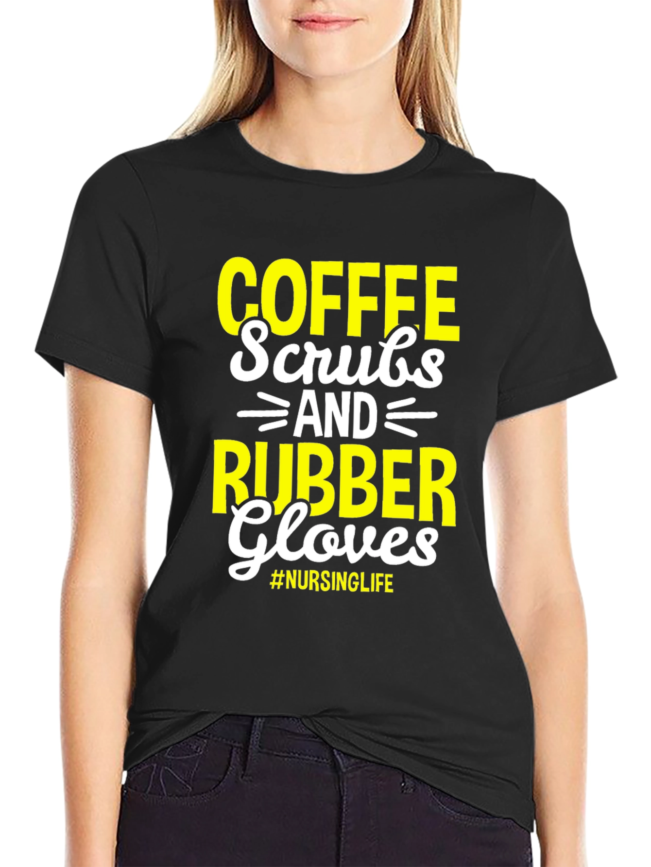 Black Coffee Scrubs & Rubber Gloves - Nursing Life T-Shirt view 2