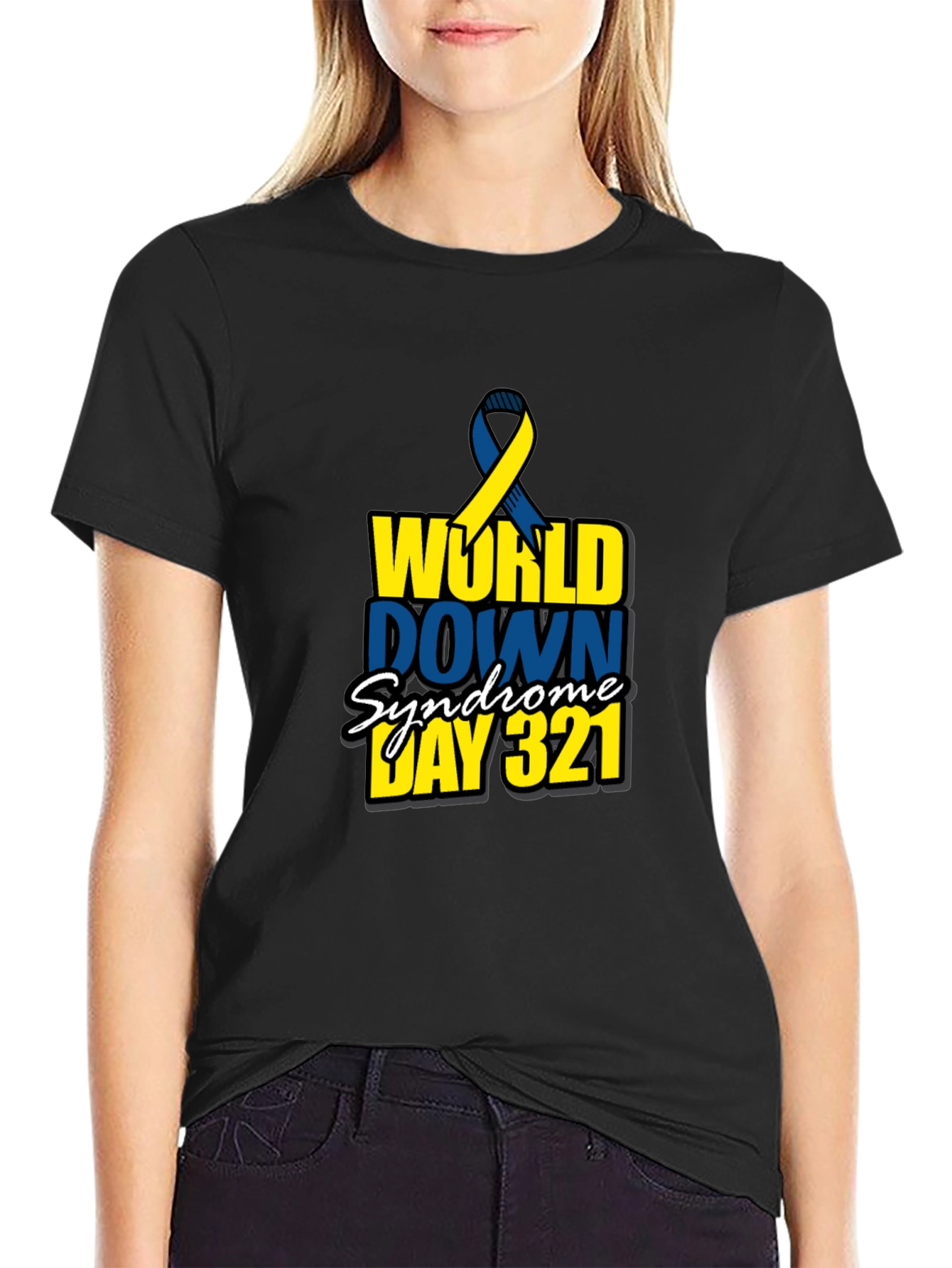 Black World Down Syndrome Awareness Day 321 Black T-Shirt view 2