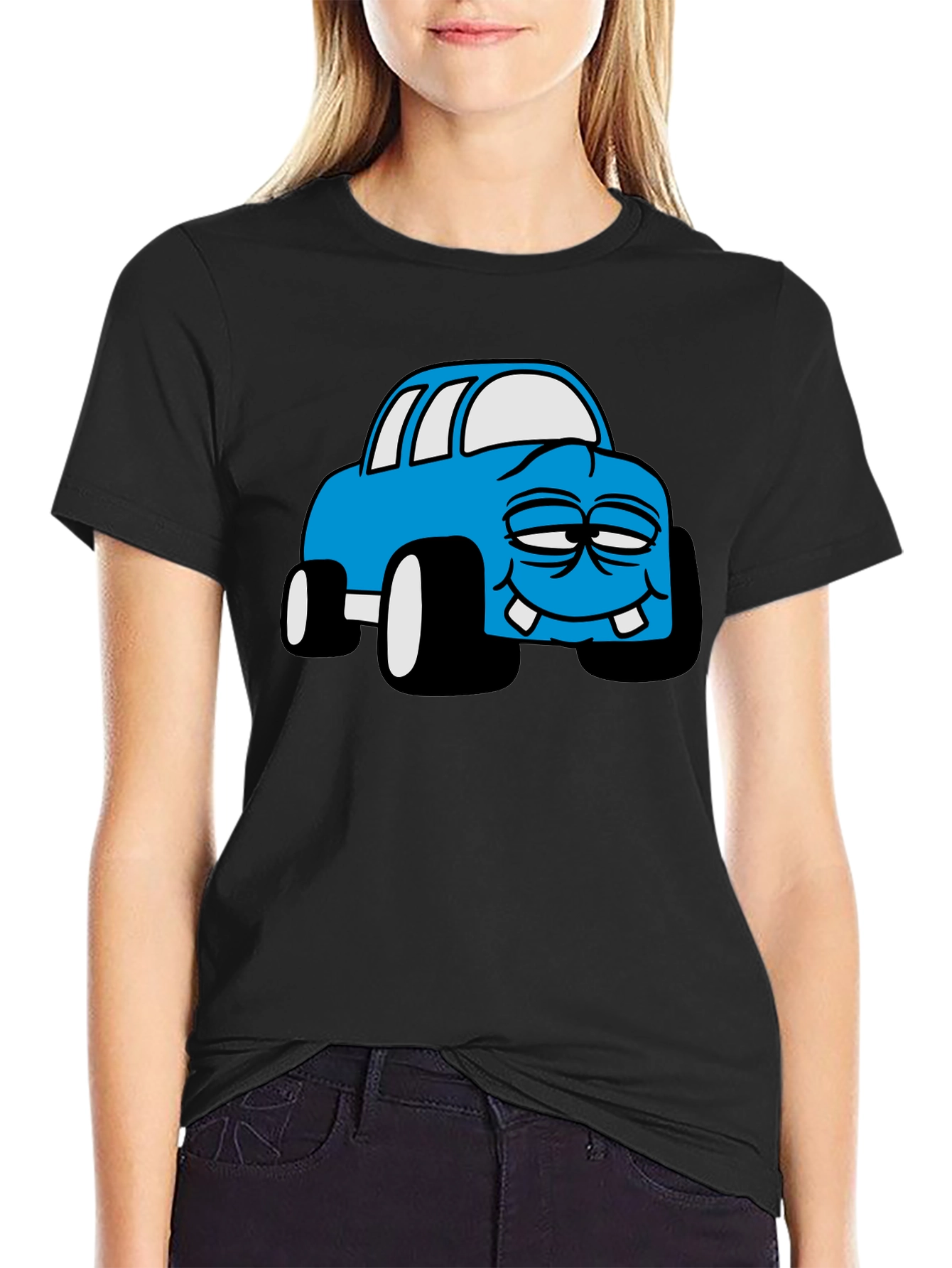 Black Cartoon Monster Car Graphic Black T-Shirt view 2