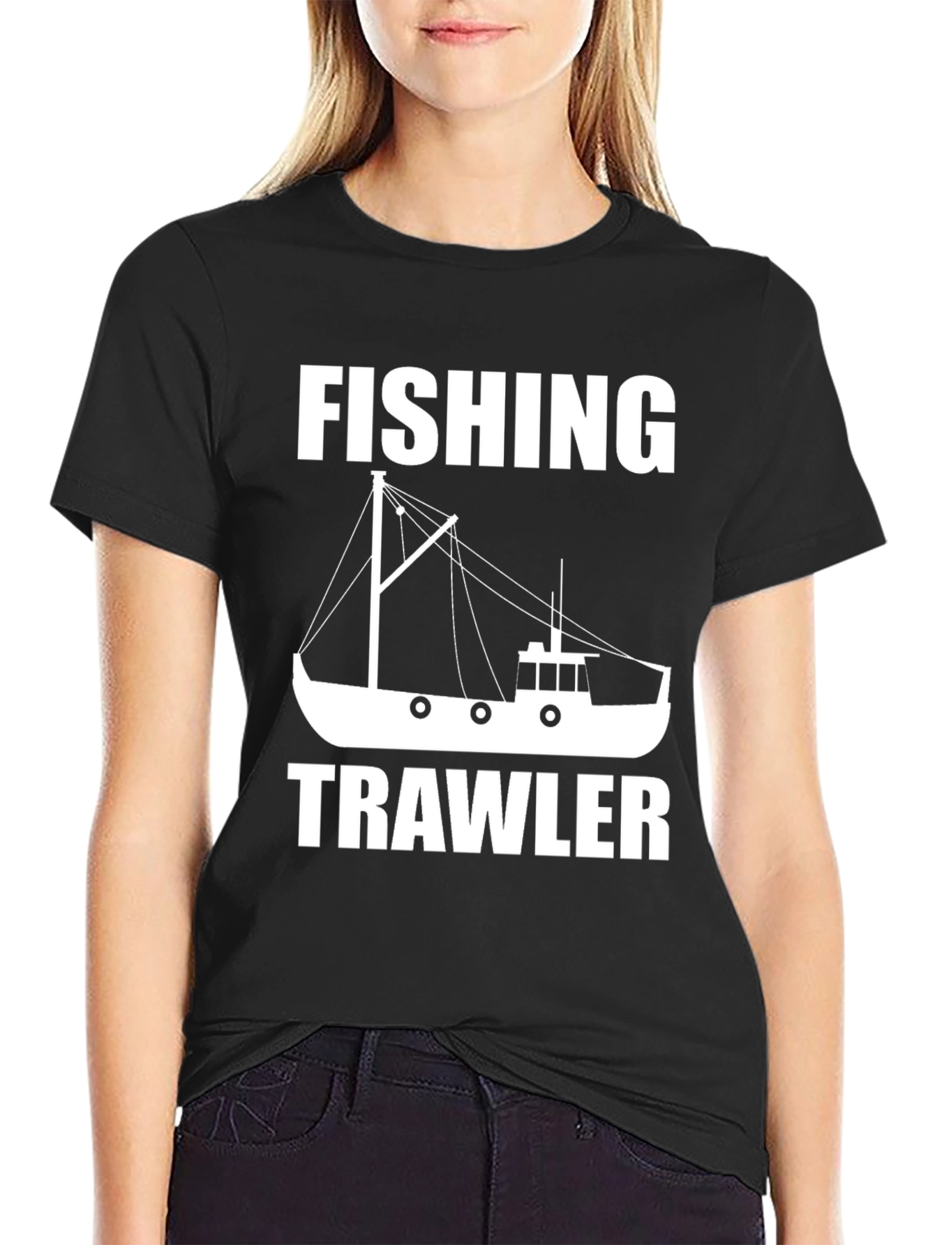 Black Fishing Trawler Graphic Tee - Black Cotton Comfort view 2